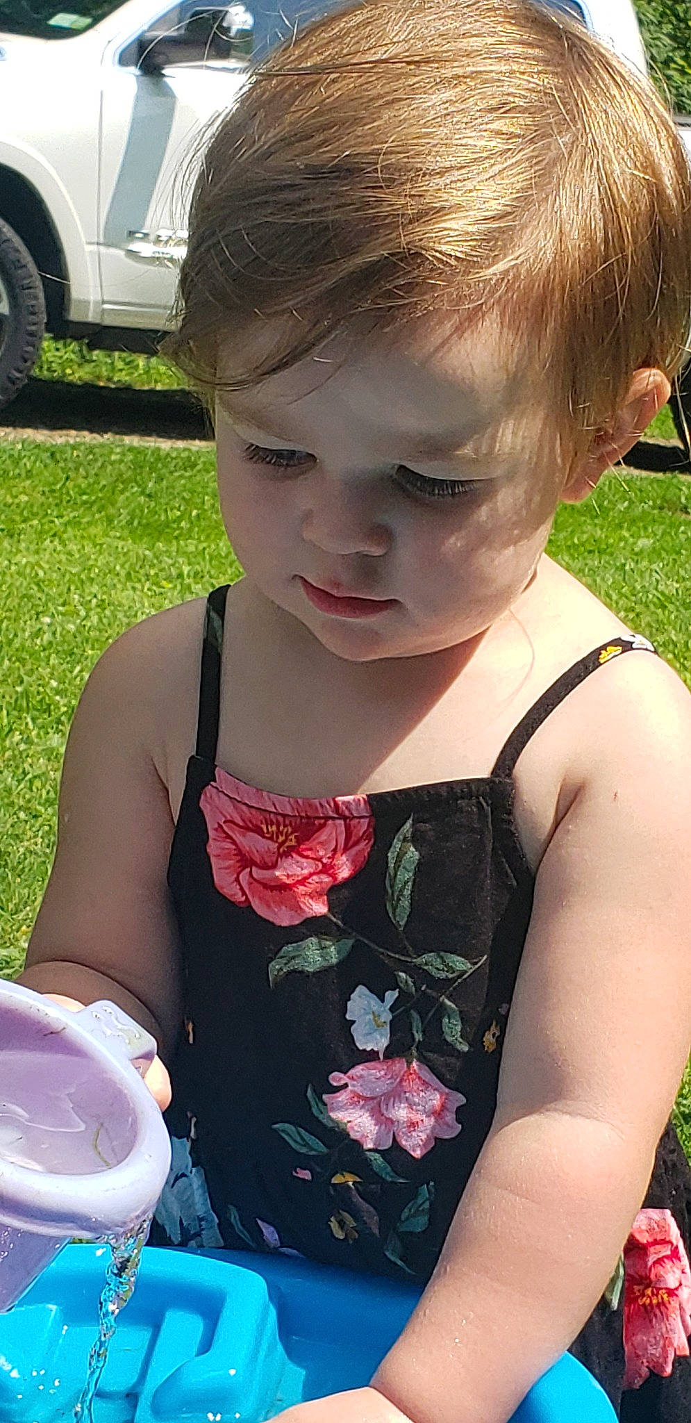 Lyanna joined the competition — help win amazing prizes! blond, child, flower, grass, hair, person, plant, summer, toddler