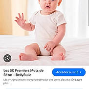 Leo participe au concours pour gagner de l'argent avec cette photo : baby, barefoot, bed, big_eyes, browser_ui, button, child, hair, hand, infant, mobile_screenshot, onesie, portrait, sitting, soft_light, surprised_expression, text, thumbnail, website, white_background