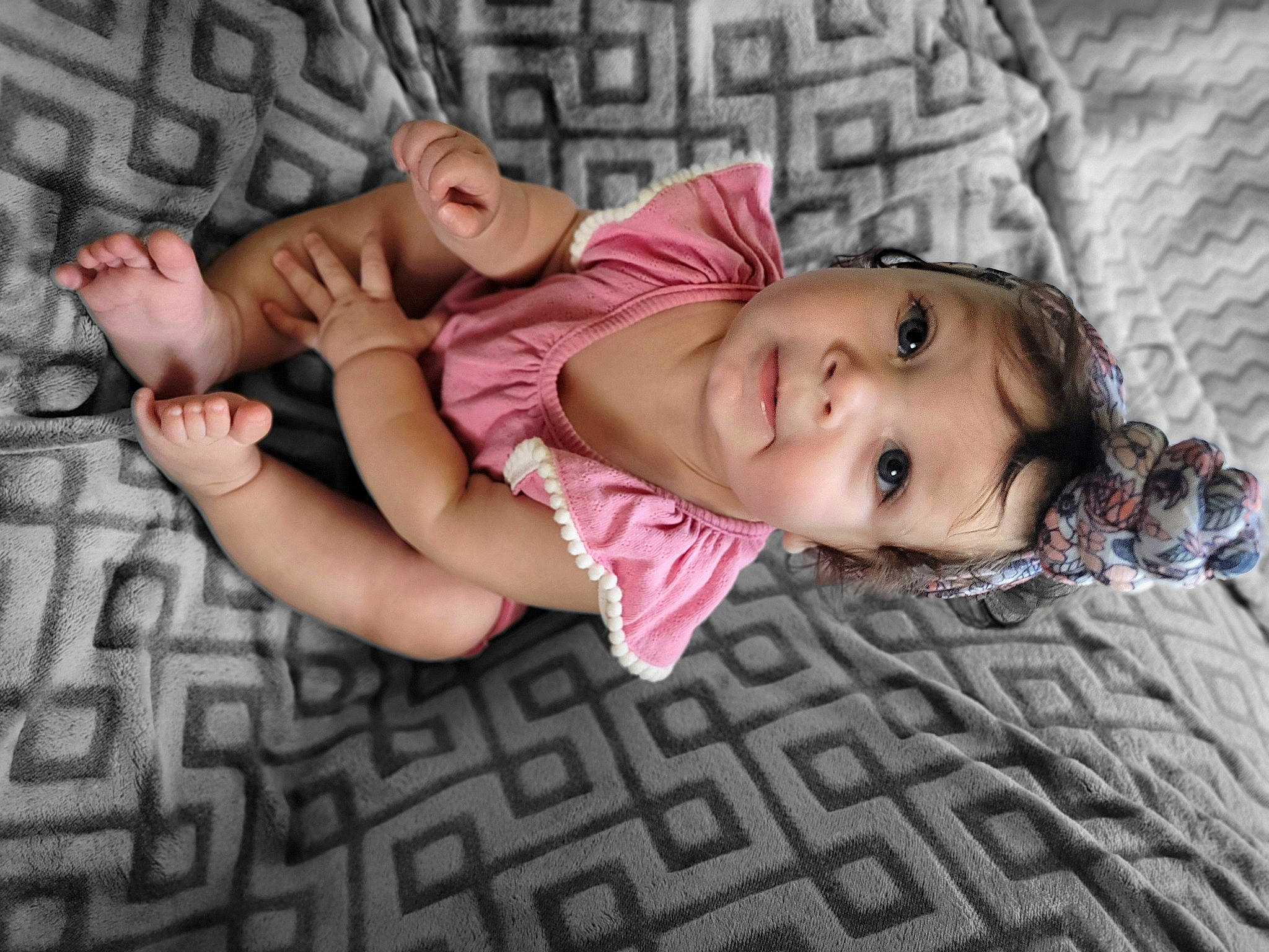 Everlee joined the competition — help win amazing prizes! baby, baby_toddler_clothing, beauty, comfort, eye, flash_photography, flooring, grass, head, headwear, human_body, human_leg, leg, lip, person, pink, sitting, skin, thigh, toddler