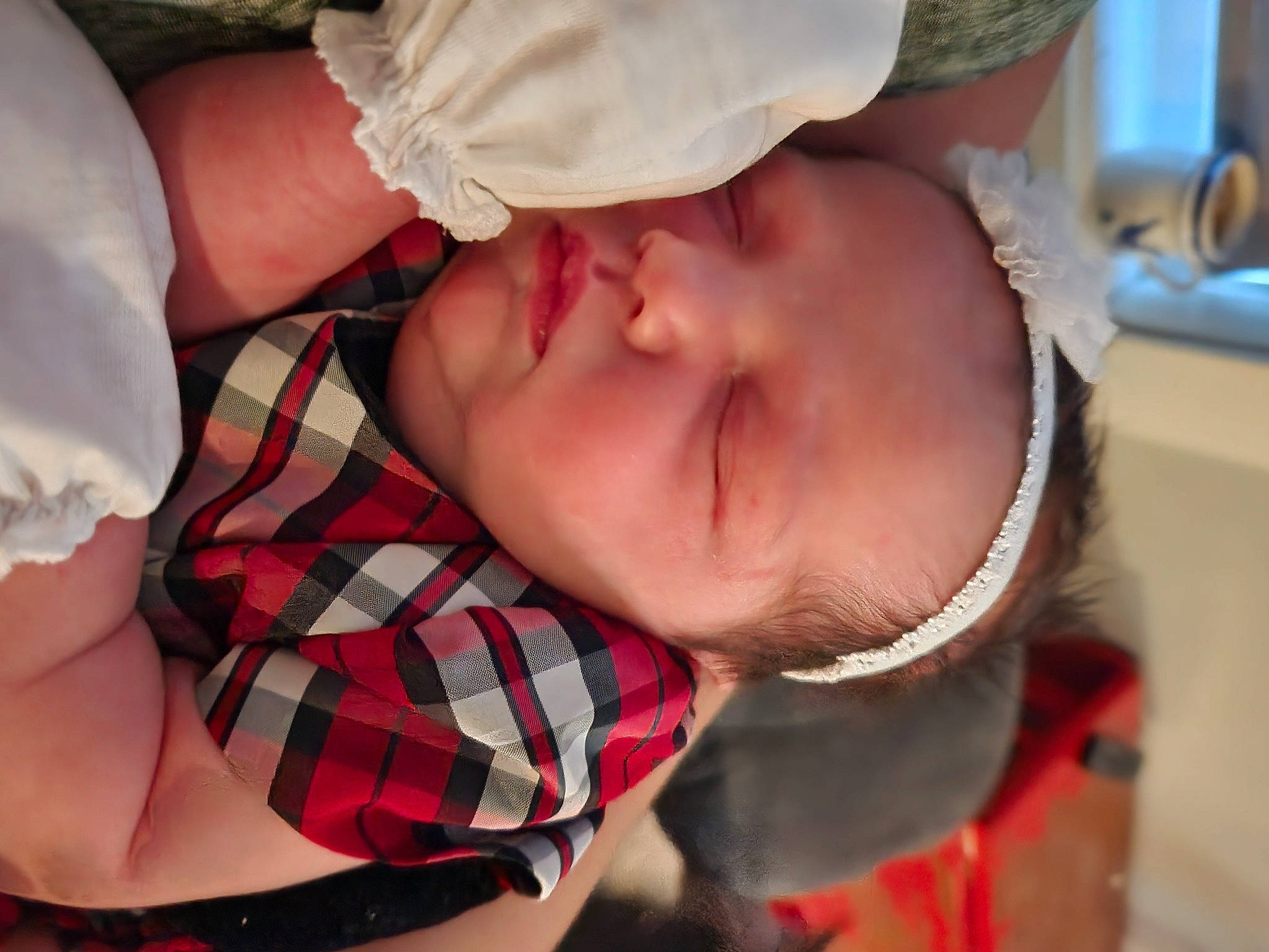 Kadence joined the competition — help win amazing prizes! baby, baby_toddler_clothing, cheek, child, comfort, eye, eyelash, happy, hat, human_body, lip, mouth, nose, person, plaid, skin, sleeve, smile, tartan, toddler