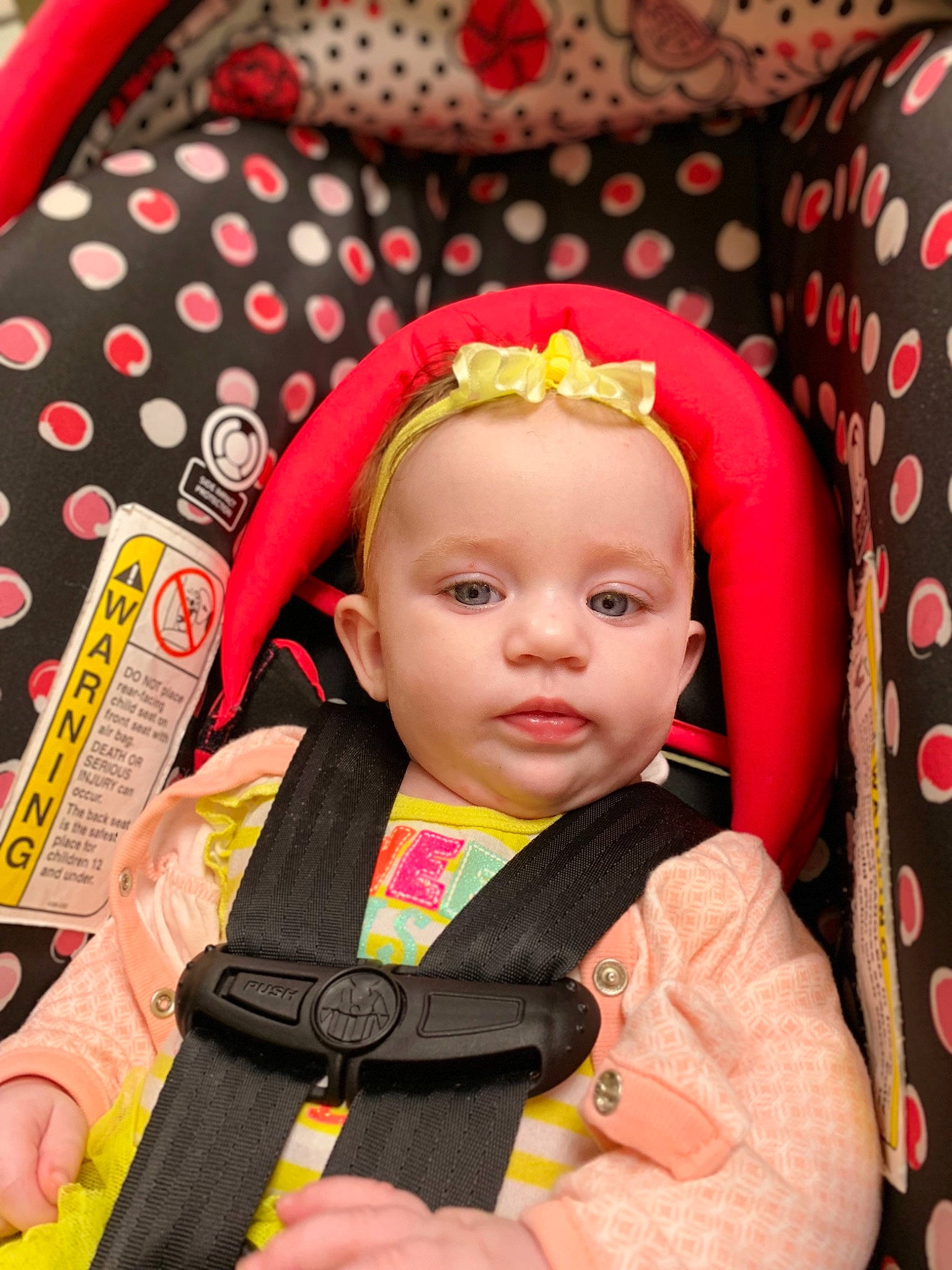 Acelynn is registered to the contest to win money with this photo: baby, baby_carriage, baby_products, cheek, child, eye, head, pattern, person, photography, pink, play, product, skin, toddler, yellow