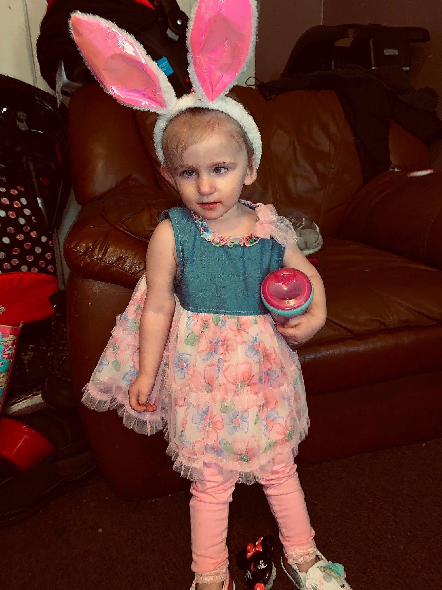Ezmyriah is registered to the contest to win money with this photo: child, costume, dress, ear, easter, easter_bunny, footwear, holiday, person, pink, shoe, smile, toddler