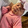 Elena joined the competition — help win amazing prizes! arm, baby, bow, child, closeup, clothing, cozy, cute, face, hands, hat, indoor, infant, newborn, peaceful, person, pink_outfit, resting, sleeping, soft_lighting
