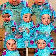 Mateo joined the competition — help win amazing prizes! baby, blue, child, collage, costume, curious, cute, expression, fuzzy, horns, indoor, lace, monster_costume, person, playful, portrait, purple, sitting, smiling, table