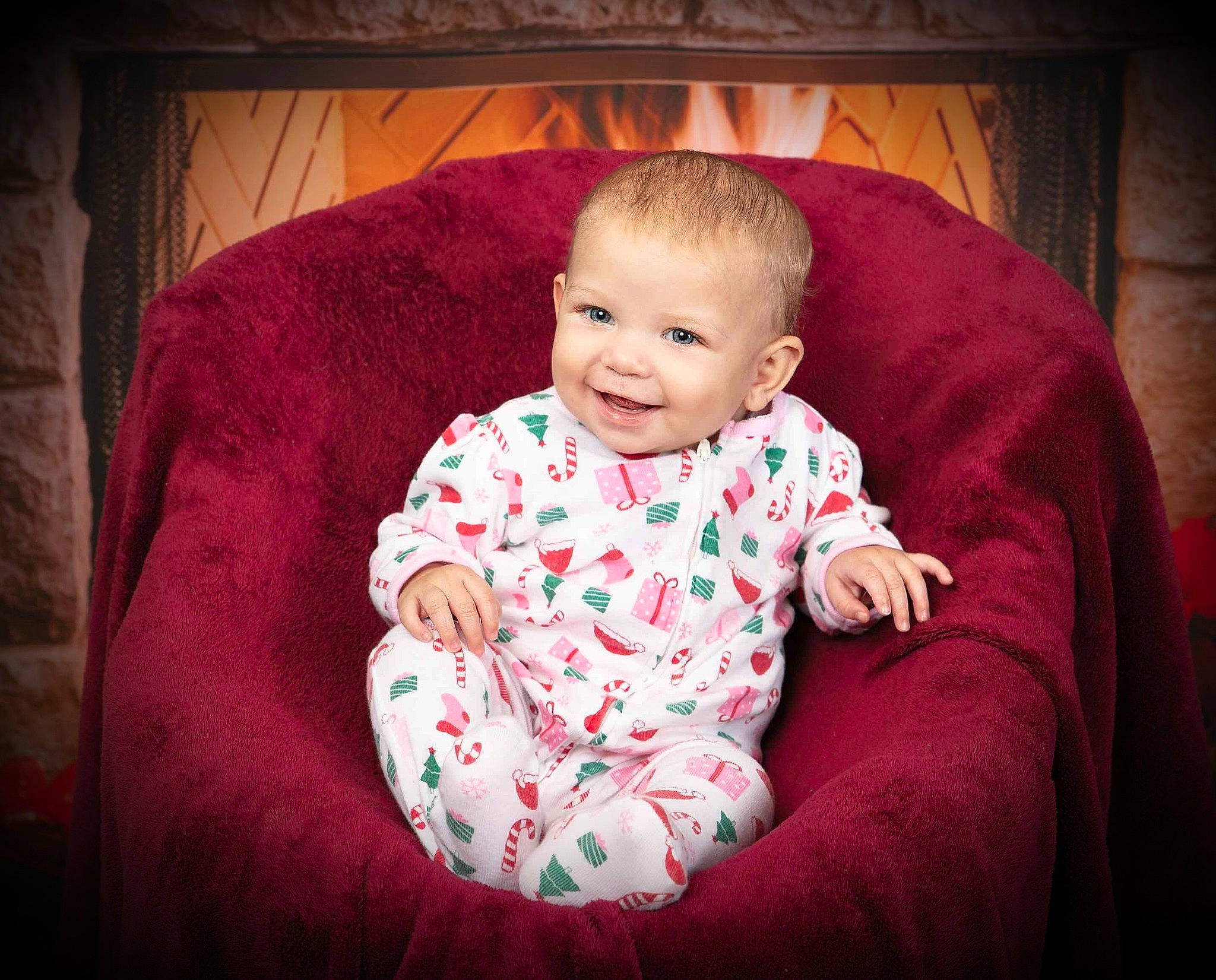 Elise joined the competition — help win amazing prizes! baby, baby_laughing, baby_toddler_clothing, cheek, child, comfort, human, joy, lap, laugh, linens, lip, long_sleeved_t_shirt, nightwear, nose, person, pleased, portrait_photography, sitting, sleeve