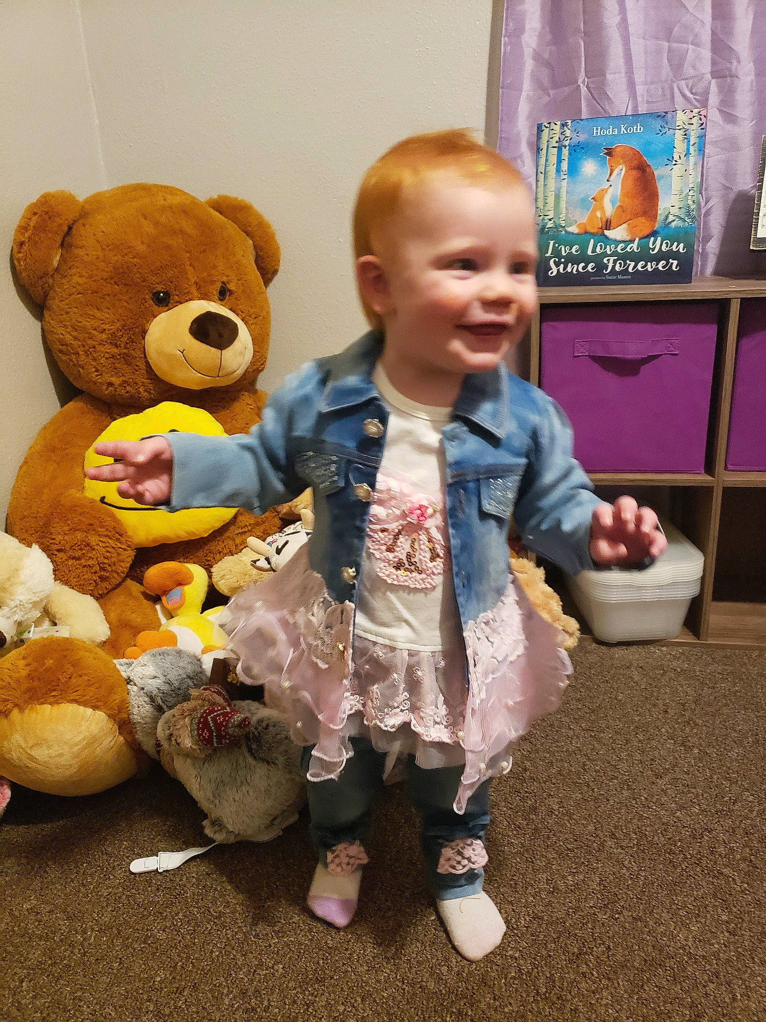 Tinley joined the competition — help win amazing prizes! cheek, child, fun, head, joy, person, plush, room, stuffed_toy, teddy_bear, toddler, toy, vacation