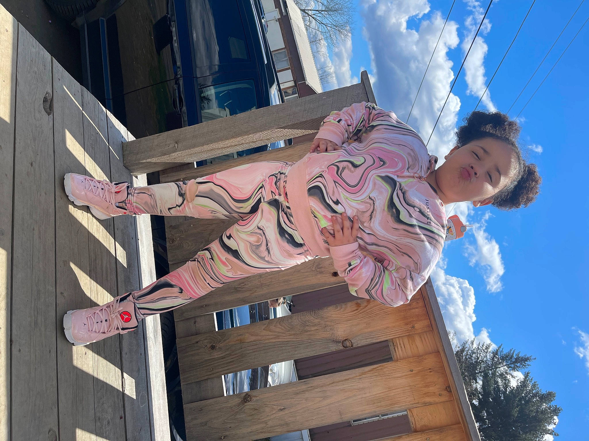 Jaylah joined the competition — help win amazing prizes! adventure, arm, beauty, blue, child, cloud, cumulus, facade, fun, happy, leisure, line, person, photograph, recreation, sky, snapshot, tree, wall, wood