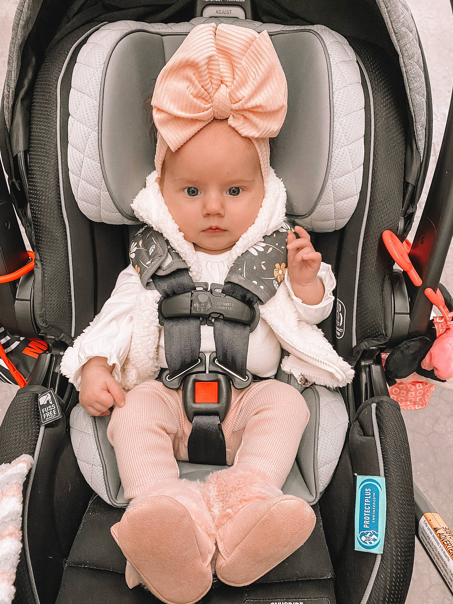 Oaklee is registered to the contest to win money with this photo: auto_part, baby, baby_carriage, baby_in_car_seat, baby_products, baby_safety, car_seat, car_seat_cover, child, comfort, family_car, head_restraint, motor_vehicle, person, personal_protective_equipment, product, seat_belt, service, sitting, toddler