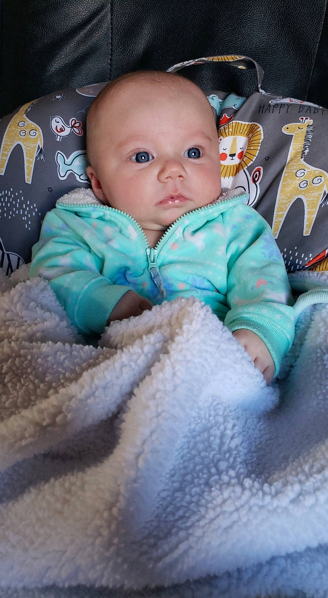 Brielle joined the competition — help win amazing prizes! aqua, baby, baby_products, baby_toddler_clothing, blue, cheek, child, comfort, person, product, sitting, skin, thread, toddler, turquoise, wool