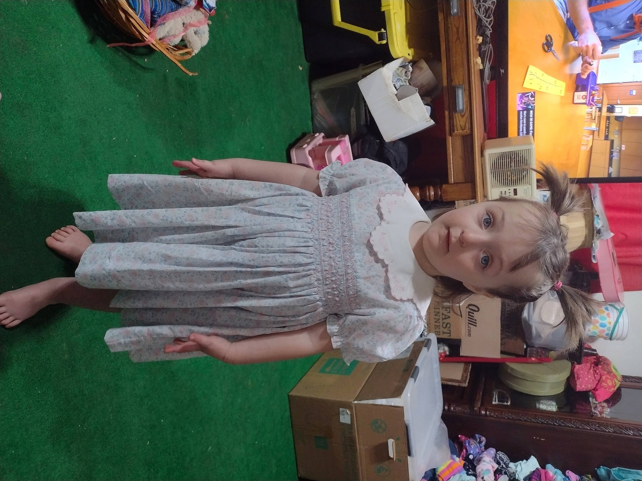 Goldie is registered to the contest to win money with this photo: baby, box, carton, child, event, fun, hairstyle, leisure, packaging_and_labeling, packing_materials, person, pink, plastic, plastic_bag, room, shipping_box, smile, toddler, vacation, visual_arts