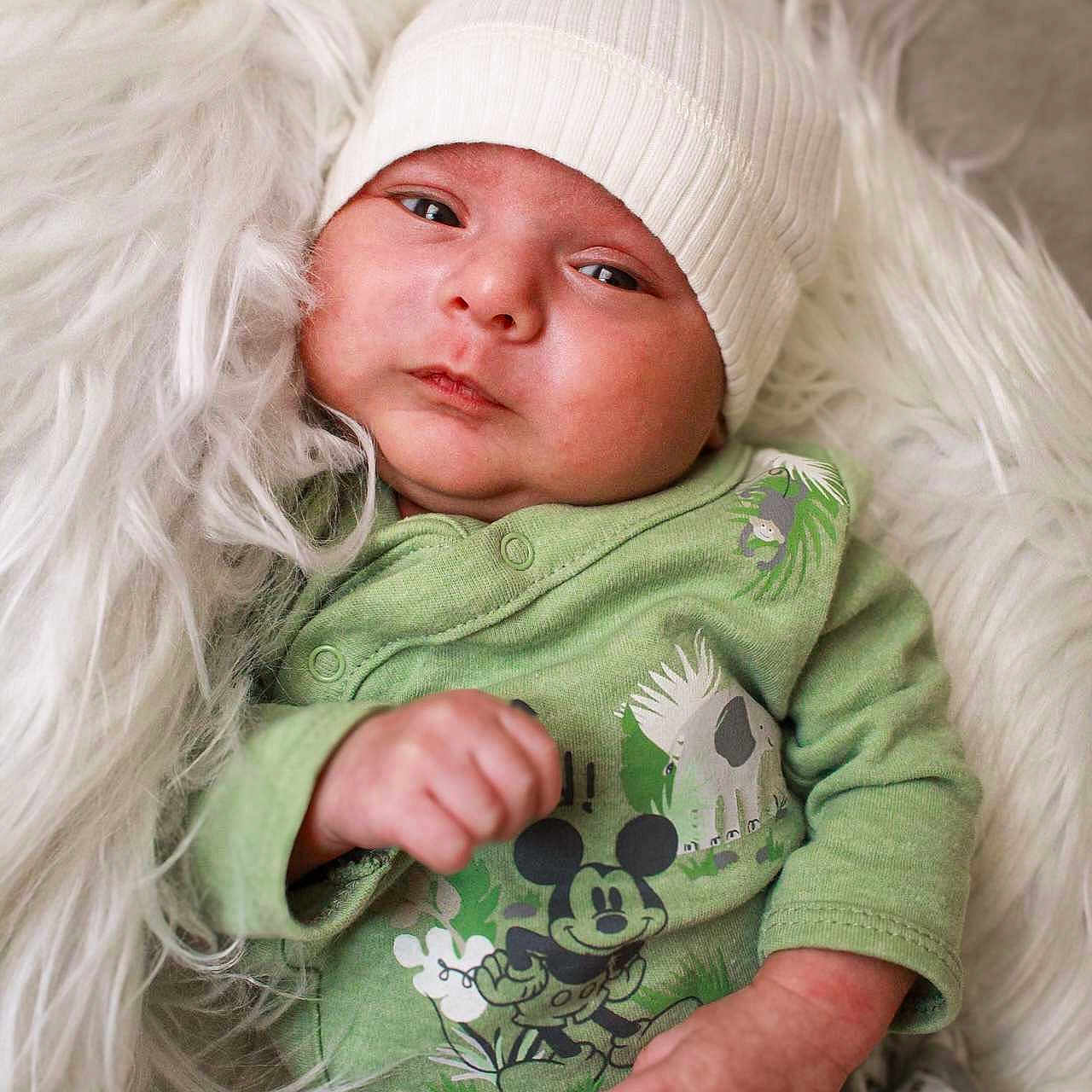 Rosalino joined the competition — help win amazing prizes! baby, blonde, bodypart, bonnet, cap, clothing, face, finger, hair, hand, happy, hat, head, newborn, person, photography, portrait, sleeping, smile, t_shirt