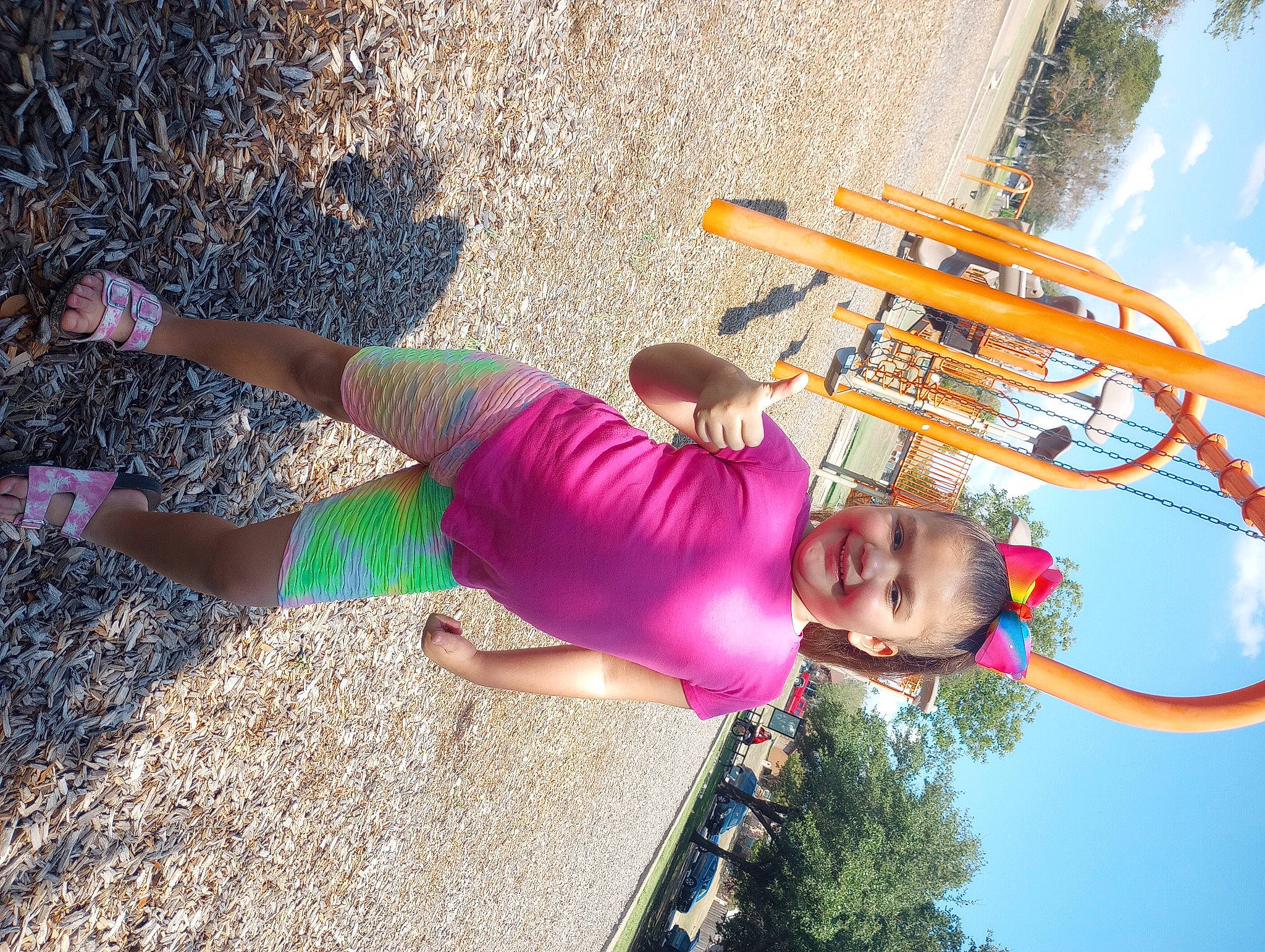 Dallas is registered to the contest to win money with this photo: beauty, child, city, cloud, fun, grass, happy, human_leg, joy, leisure, magenta, people_in_nature, person, pink, recreation, shorts, sky, summer, t_shirt, thigh