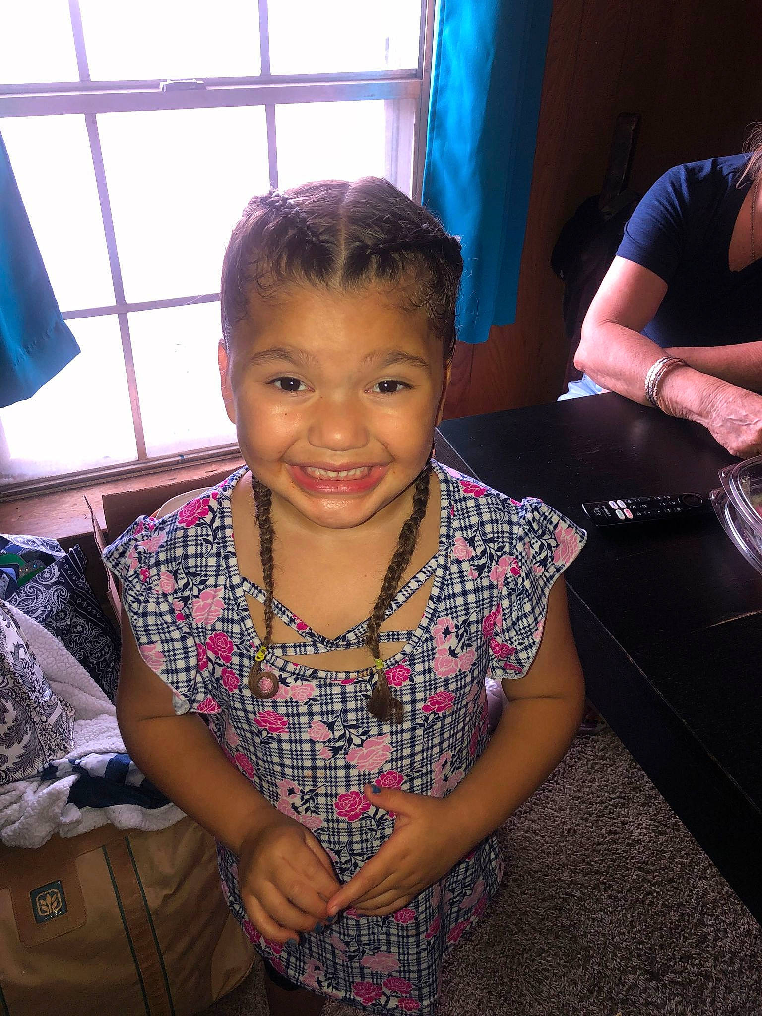 Dallas joined the competition — help win amazing prizes! bag, black_hair, child, event, forehead, fun, happy, iris, jewellery, joy, leisure, luggage_and_bags, necklace, person, room, shoulder_bag, sitting, smile, t_shirt, thumb