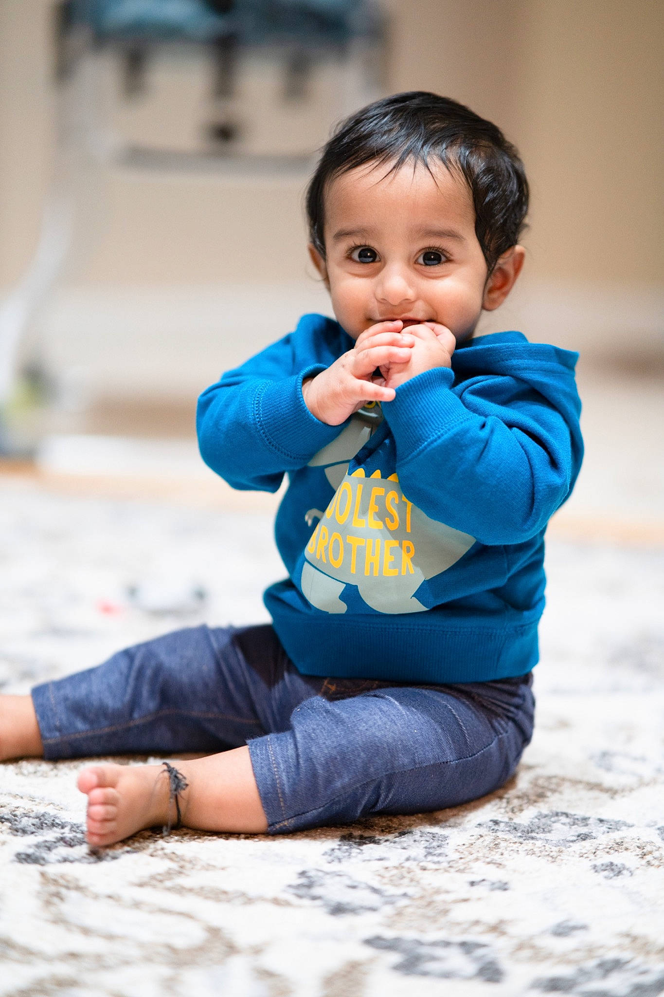 Rudransh is registered to the contest to win money with this photo: azure, baby, baby_toddler_clothing, child, denim, electric_blue, face, flash_photography, flooring, fun, grass, happy, leisure, person, shoulder, sitting, skin, sleeve, t_shirt, toddler