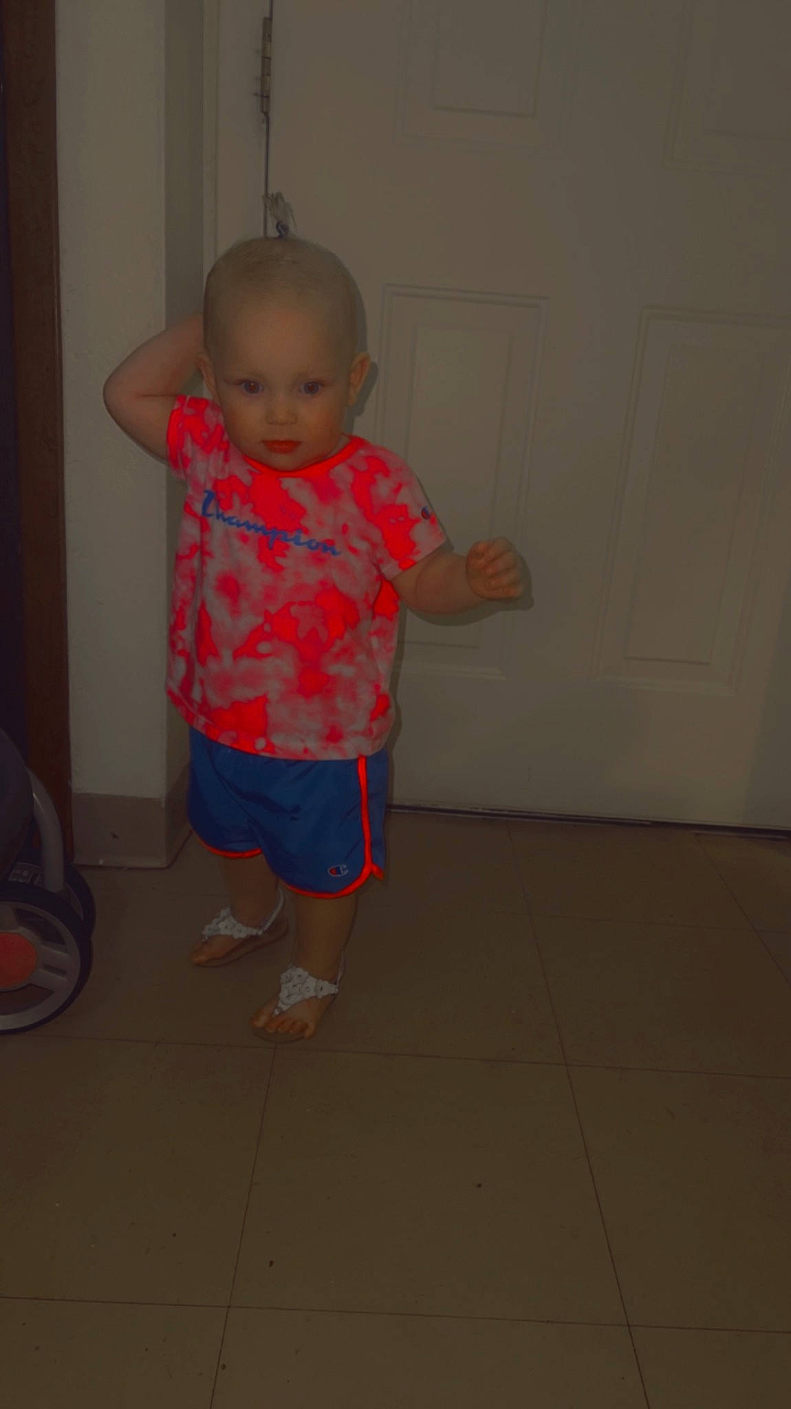 Kayonna joined the competition — help win amazing prizes! baby, baby_toddler_clothing, child, cleanliness, elbow, floor, flooring, foot, fun, hardwood, human_leg, knee, pattern, person, room, shorts, sleeve, t_shirt, toddler, wood