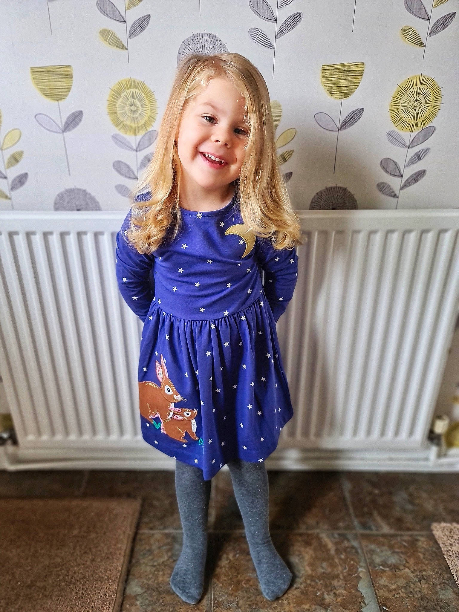 Olivia joined the competition — help win amazing prizes! azure, dress, electric_blue, face, fashion_design, fawn, flooring, hair, happy, head, joy, knee, neck, person, picture_frame, sleeve, smile, street_fashion, thigh, toddler