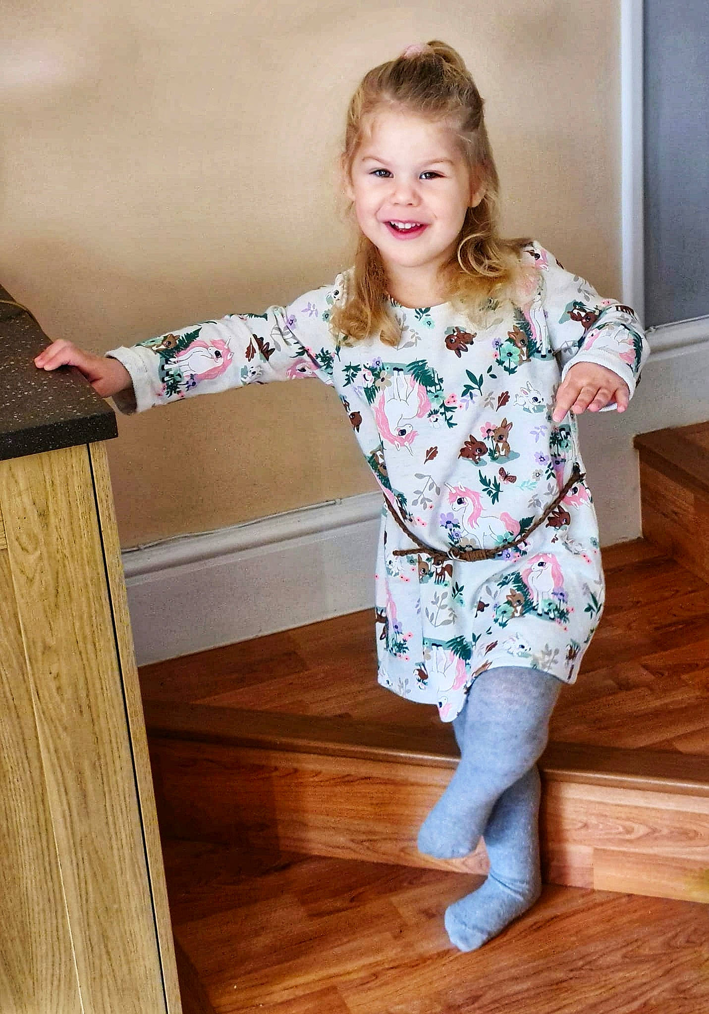 Olivia joined the competition — help win amazing prizes! beauty, comfort, flash_photography, floor, flooring, happy, hardwood, joint, joy, knee, person, plank, shoulder, sleeve, smile, standing, thigh, toddler, varnish, waist