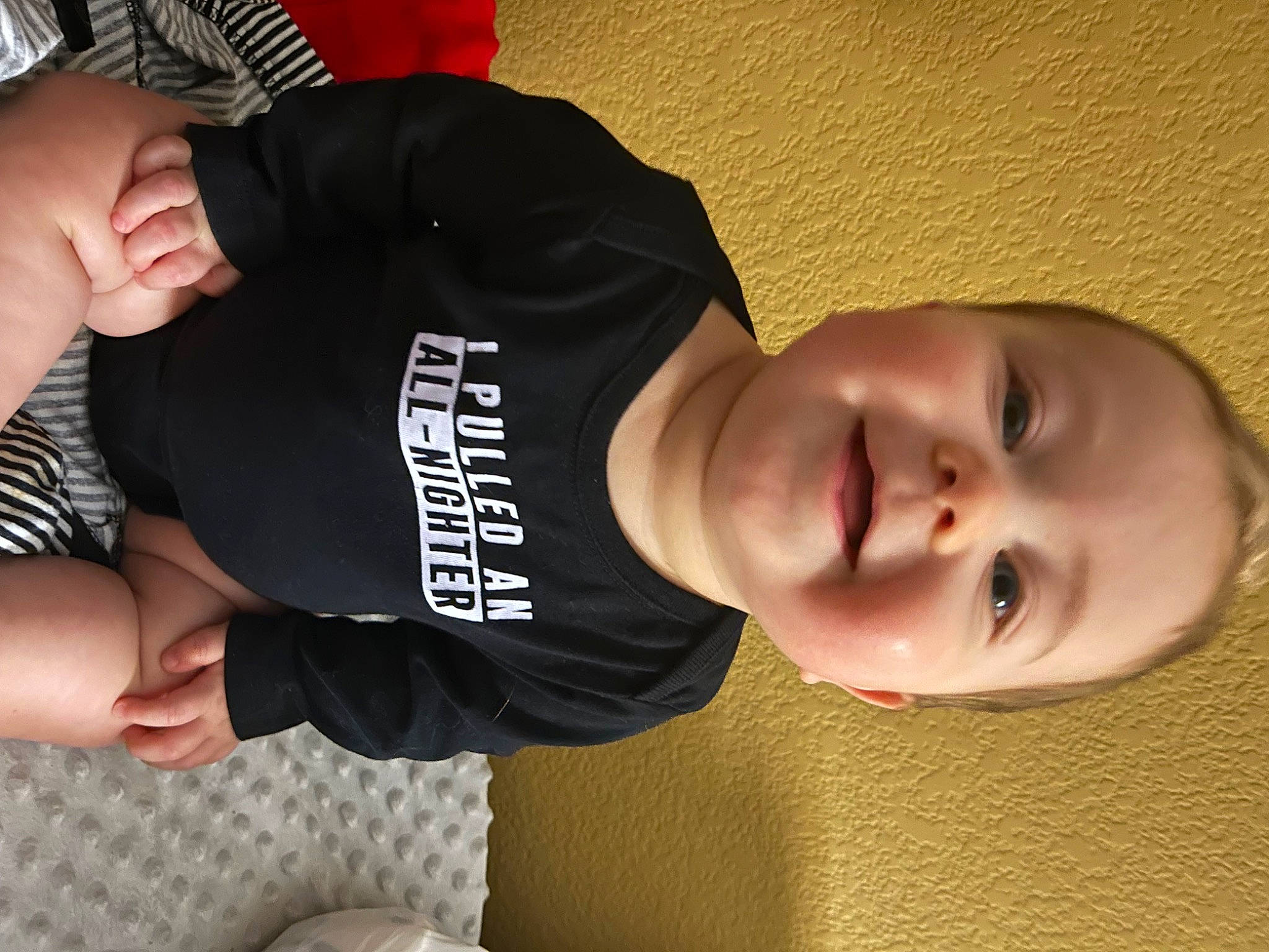 Dom joined the competition — help win amazing prizes! baby, baby_toddler_clothing, cheek, comfort, elbow, eyelash, finger, gesture, human_body, joint, joy, knee, neck, person, sleeve, smile, t_shirt, thigh, thumb, toddler