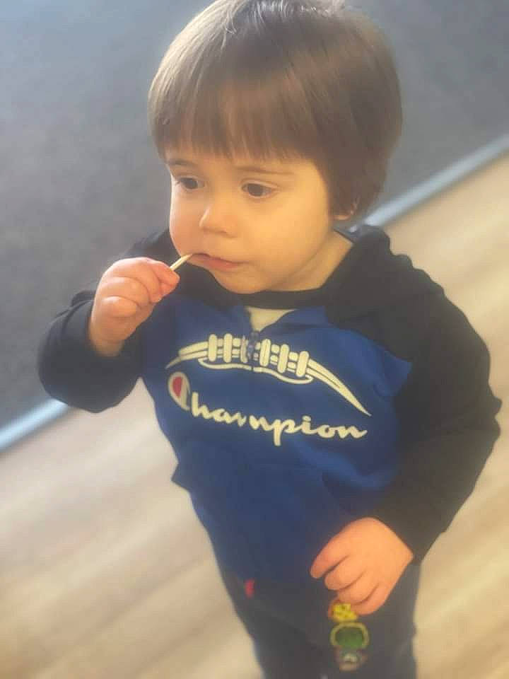 Jackson joined the competition — help win amazing prizes! baby, baby_toddler_clothing, bangs, cheek, child, electric_blue, eyelash, flooring, fun, gesture, happy, iris, long_sleeved_t_shirt, neck, nose, person, skin, sleeve, t_shirt, thumb