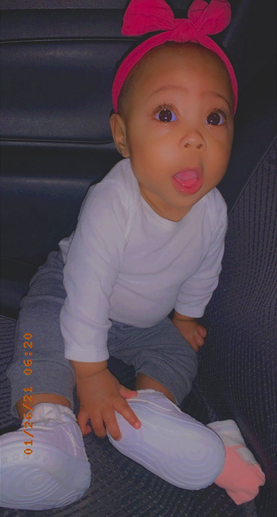 Kassidy joined the competition — help win amazing prizes! baby_toddler_clothing, cheek, chin, comfort, cool, eye, eyebrow, facial_expression, finger, fun, hairstyle, leg, lip, mouth, nose, person, pink, skin, sleeve, surprise