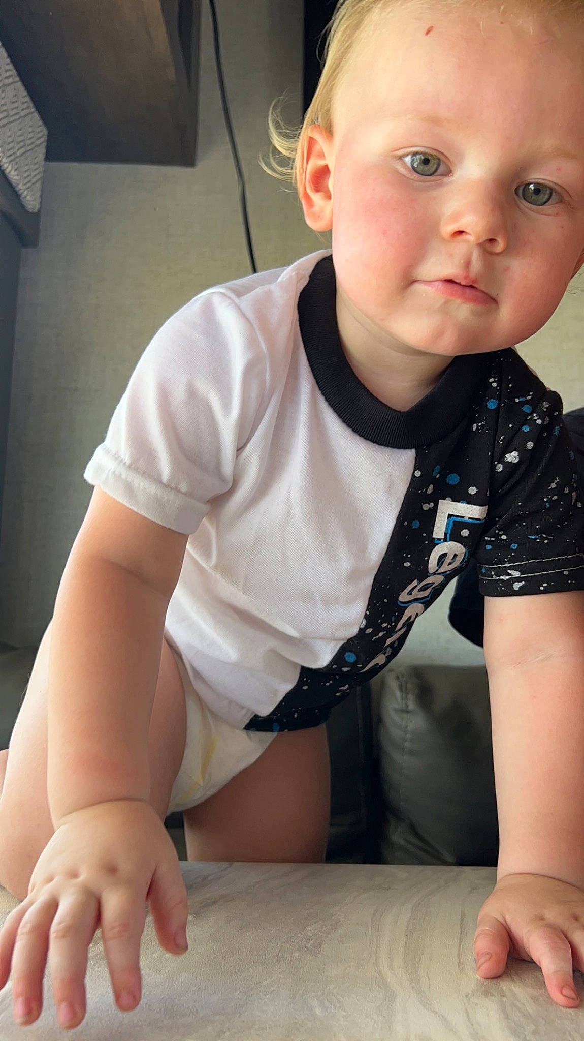 Easton joined the competition — help win amazing prizes! baby, baby_toddler_clothing, cheek, chin, cool, elbow, eyebrow, eyelash, finger, iris, joint, mouth, muscle, neck, nose, person, skin, sleeve, t_shirt, thigh