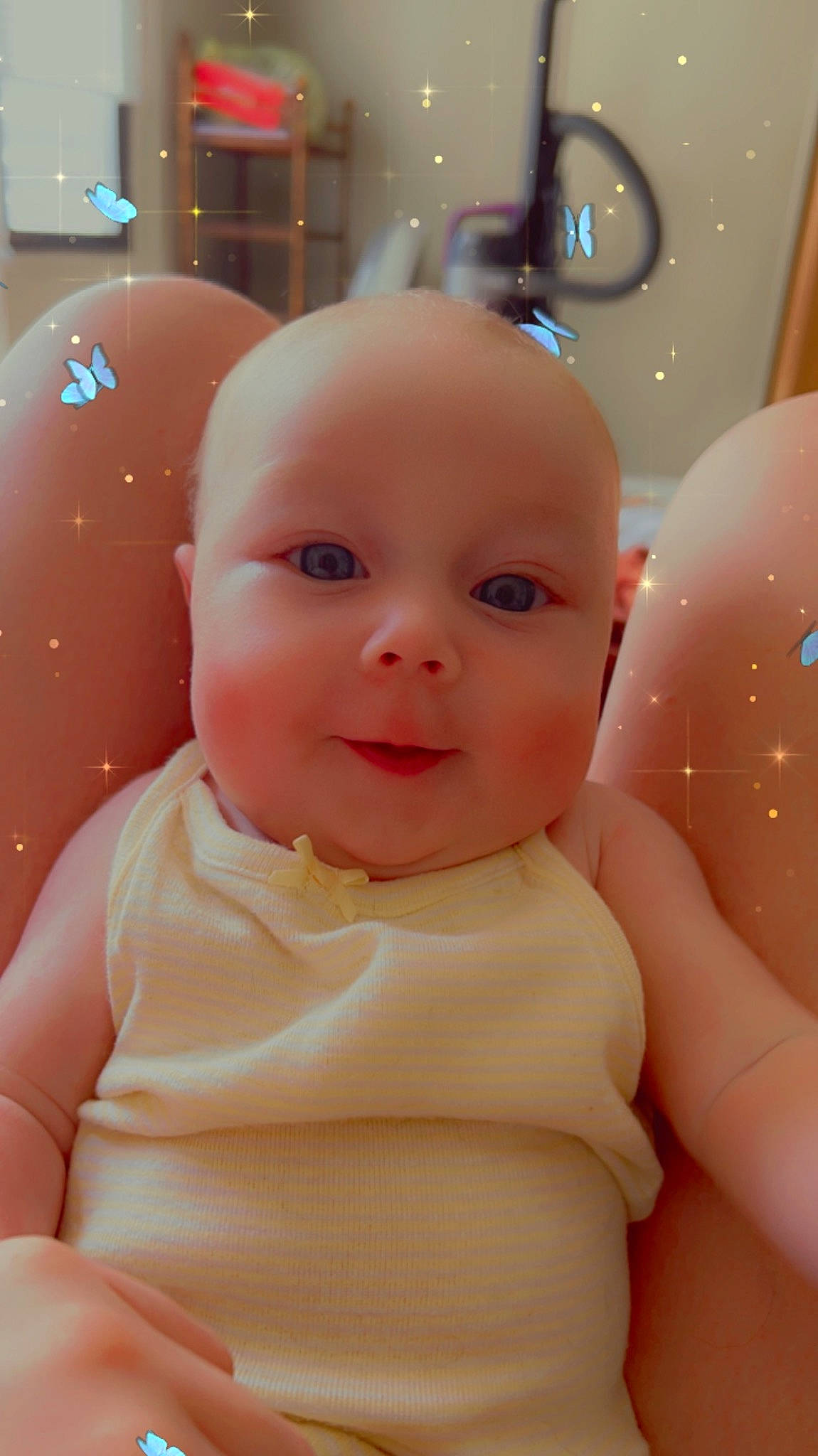 Ellie joined the competition — help win amazing prizes! baby, baby_toddler_clothing, cheek, chin, ear, eyebrow, eyelash, finger, happy, human_body, joint, lip, mouth, neck, nose, person, pink, skin, smile, stomach