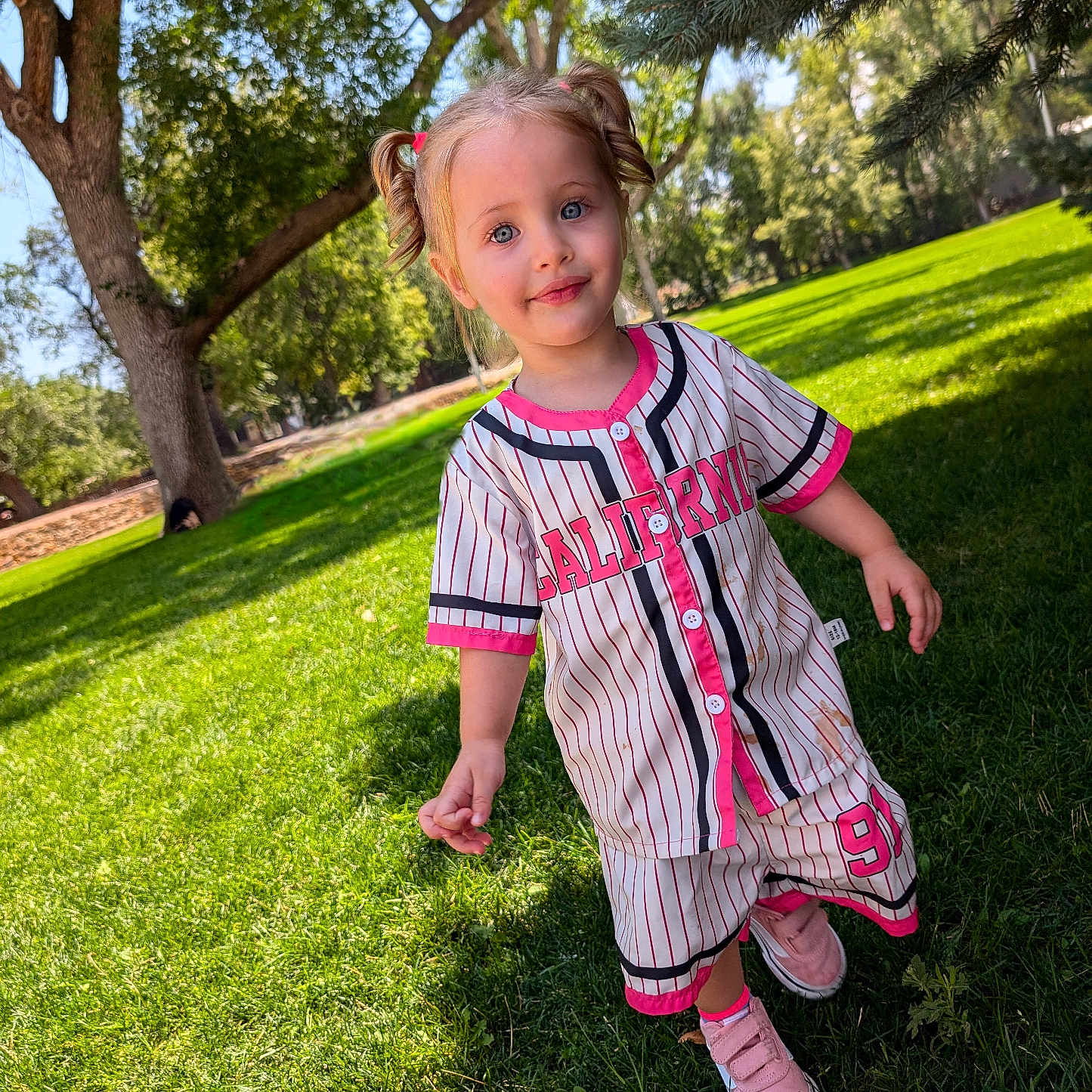 Karter is registered to the contest to win money with this photo: backyard, child, clothing, dress, face, female, girl, grass, head, lawn, nature, outdoors, park, person, photography, plant, portrait, tree, vegetation, yard