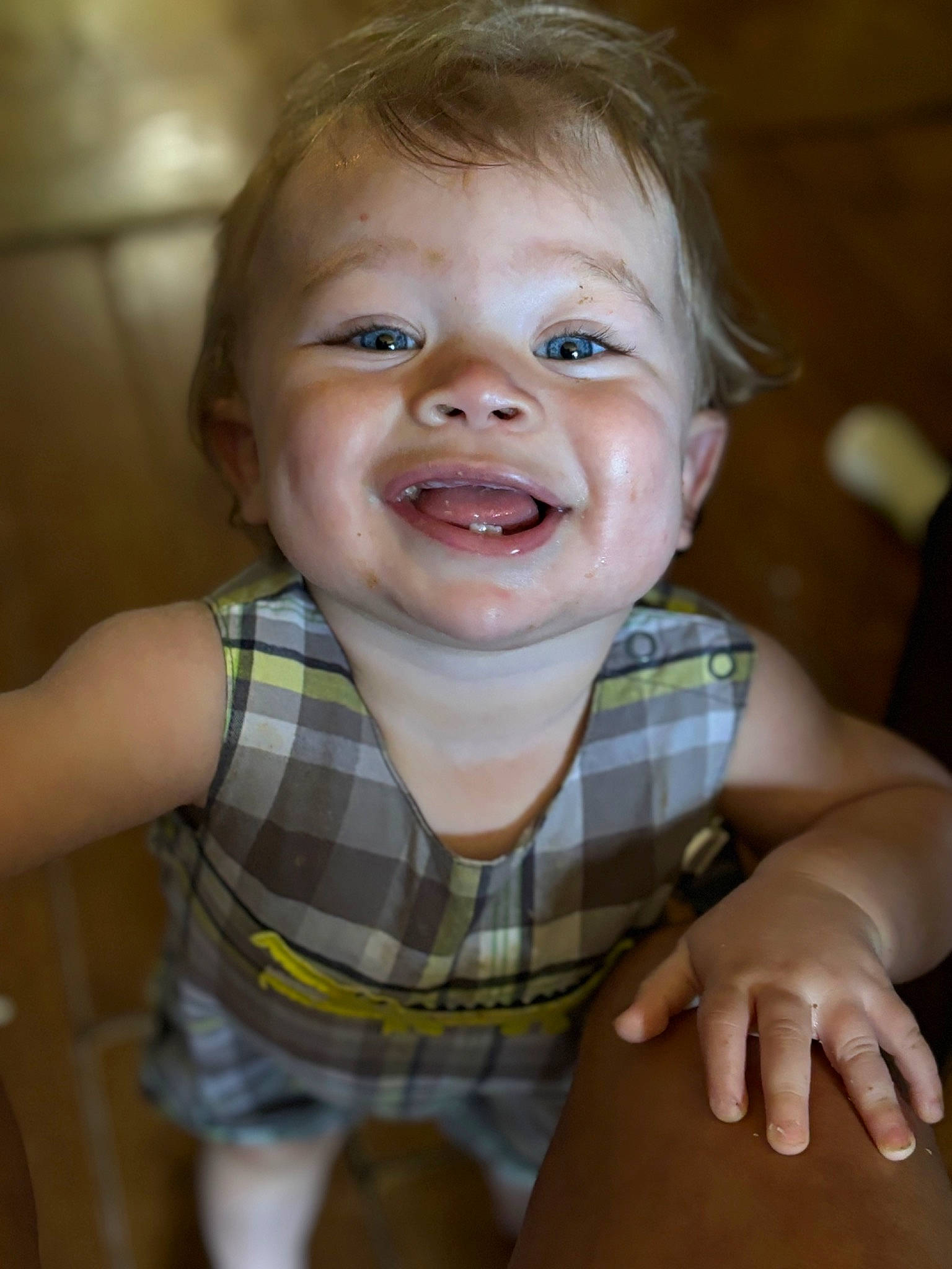 Devin joined the competition — help win amazing prizes! baby, baby_toddler_clothing, cheek, finger, gesture, happy, iris, joy, lip, mouth, neck, nose, person, product, skin, sleeve, smile, standing, thumb, toddler