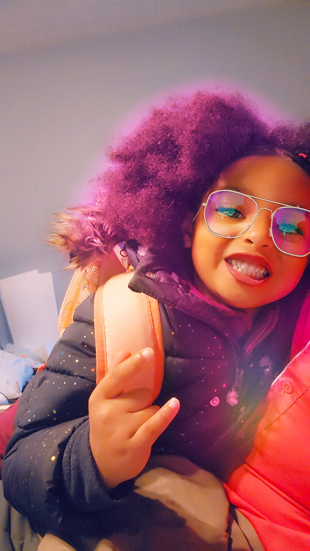 Ka'Miya joined the competition — help win amazing prizes! afro, black_hair, cheek, eyebrow, eyewear, fashion_accessory, fashion_design, fun, gesture, happy, head, jheri_curl, joy, lip, magenta, person, pink, purple, ringlet, smile