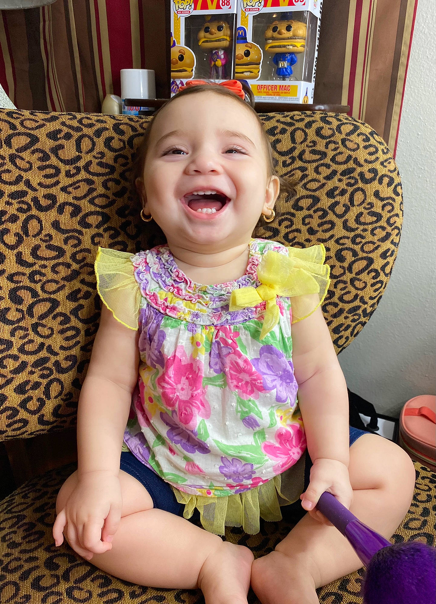 Haizley joined the competition — help win amazing prizes! baby, baby_toddler_clothing, cheek, child, comfort, couch, curtain, fun, happy, human_leg, iris, lamp, person, picture_frame, pink, sitting, skin, sleeve, smile, thigh