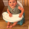 toddler, high_chair, child, smiling, indoor, wood_floor, baby, seat, furniture, person, cute, curly_hair, sleeveless_shirt, home, flooring, expression, skin, small_hands, happy, young
