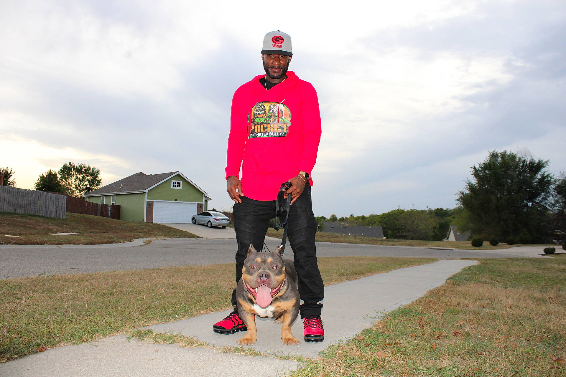 D-boy is registered to the contest to win money with this photo: asphalt, carnivore, cloud, companion_dog, dog_breed, grass, knee, lawn, leash, leg, leisure, plant, roller_skating, rolling, running, sky, sports, sportswear, street_fashion, tree