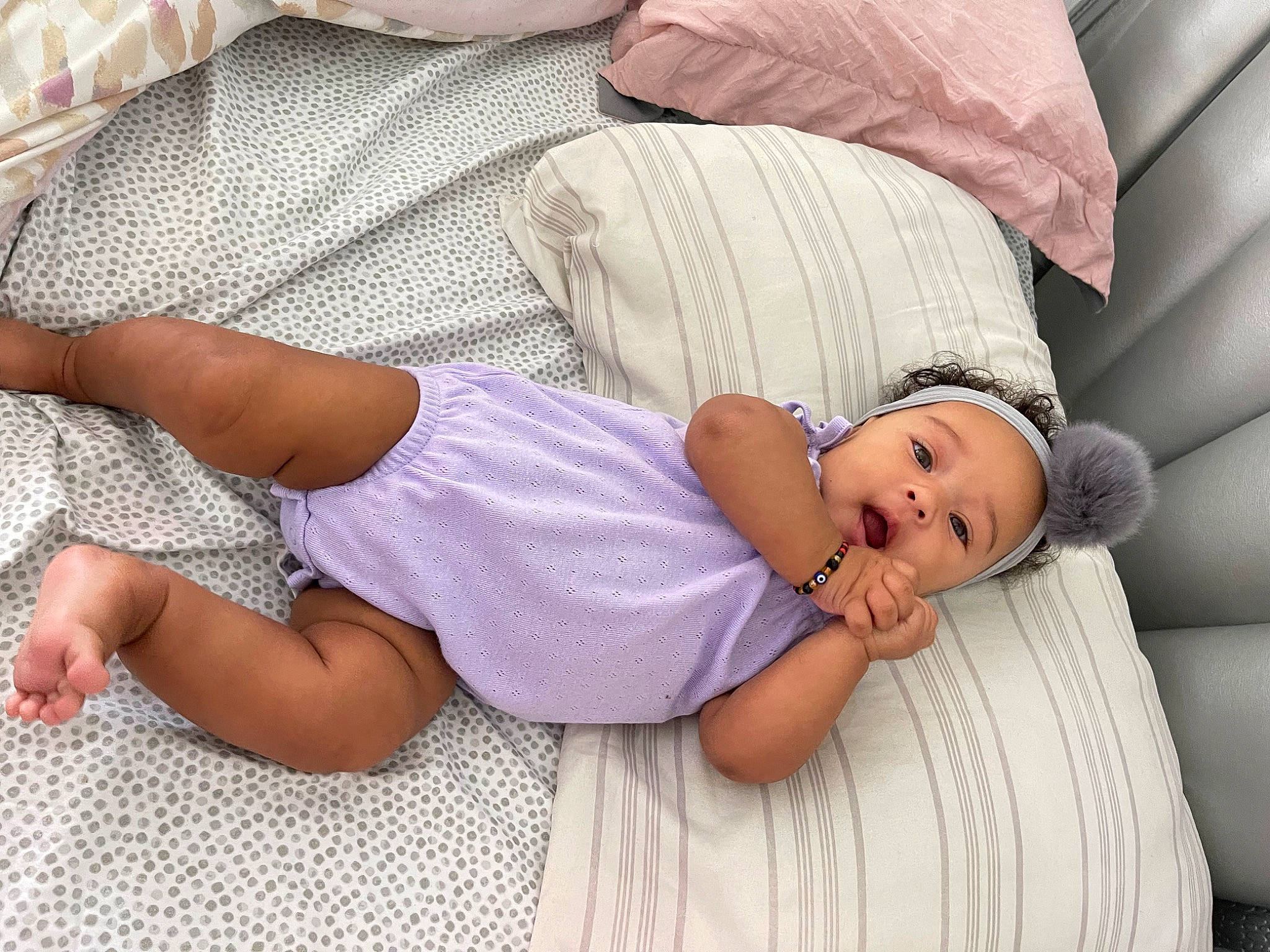 Arlene joined the competition — help win amazing prizes! arm, baby, baby_sleeping, baby_toddler_clothing, beauty, child, comfort, finger, hand, hat, human_body, leg, linens, pattern, person, pink, product, skin, sleeve, thigh