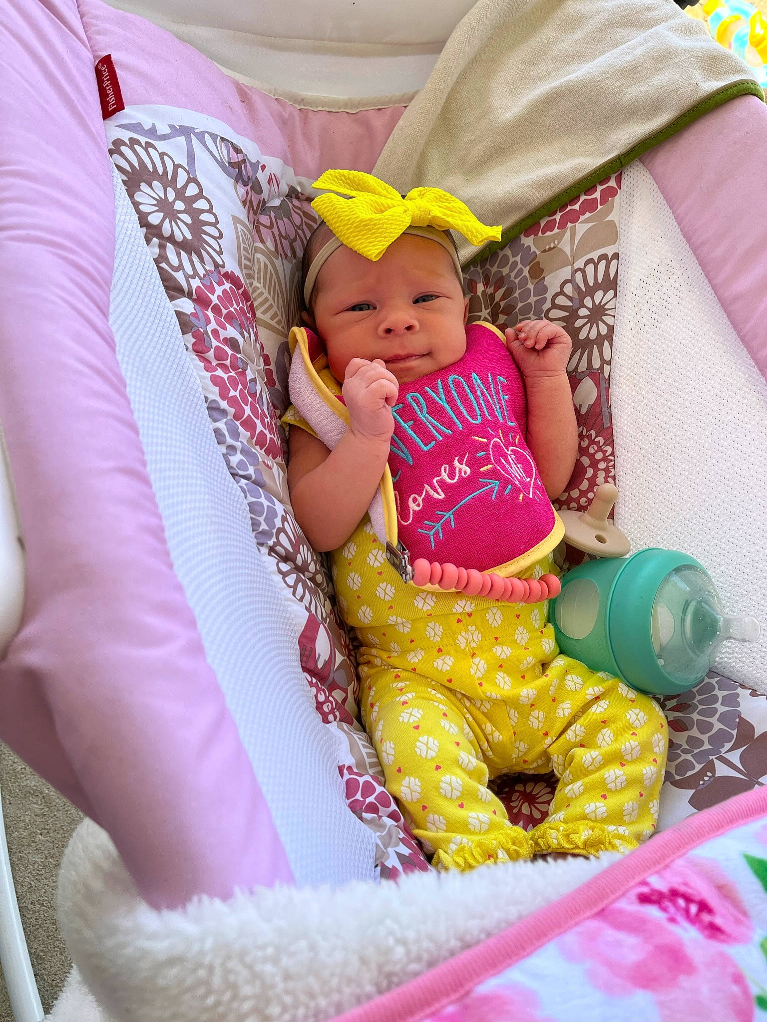 Brantlee is registered to the contest to win money with this photo: baby, baby_products, baby_sleeping, baby_toddler_clothing, child, comfort, couch, event, fun, happy, lap, linens, magenta, pattern, person, pink, purple, sitting, skin, toddler