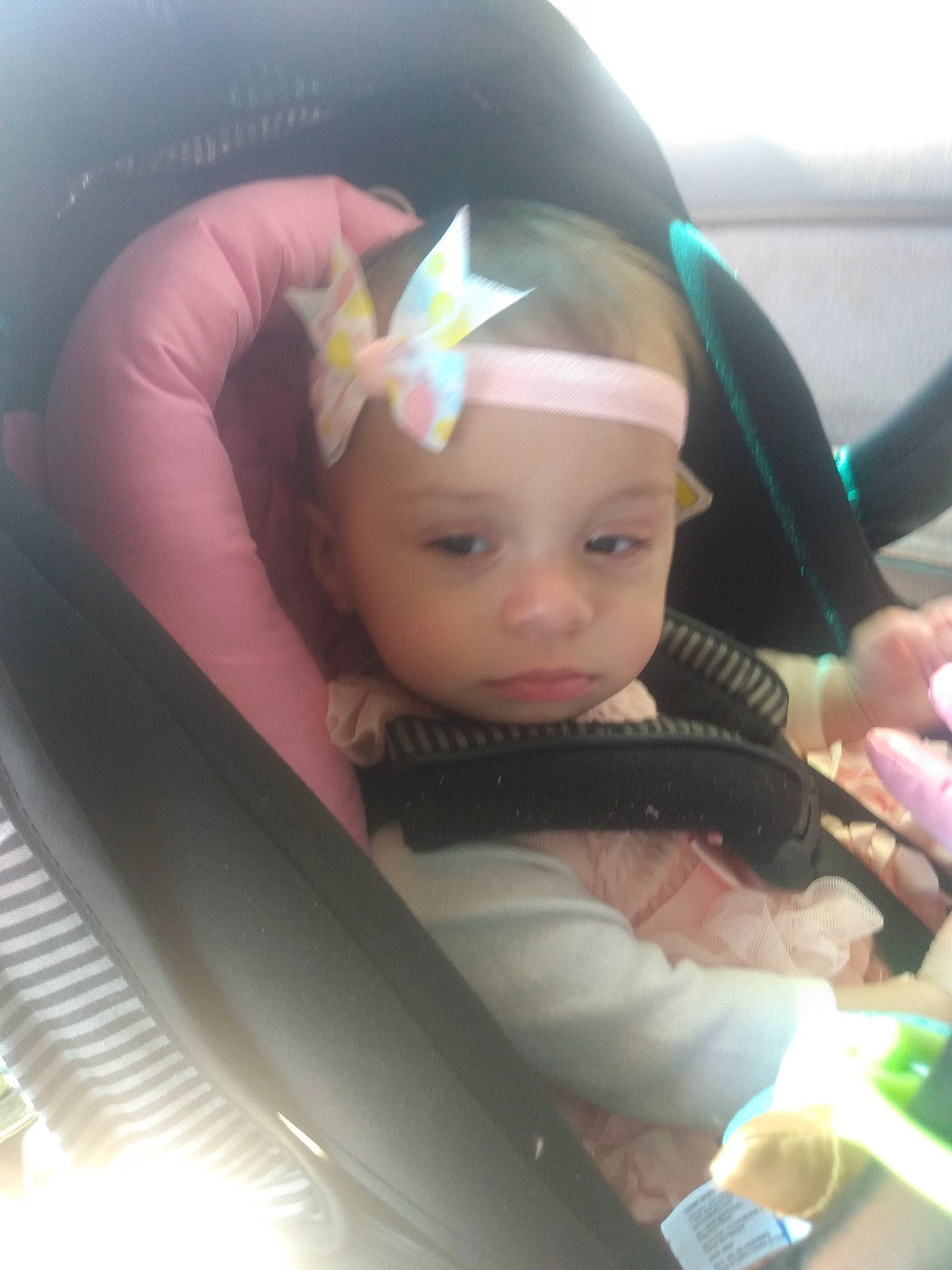 Brianna is registered to the contest to win money with this photo: audio_equipment, baby, baby_products, baby_toddler_clothing, chair, cheek, child, dress, eyebrow, eyelash, fashion_accessory, finger, fun, hand, headband, headpiece, headwear, iris, lip, person