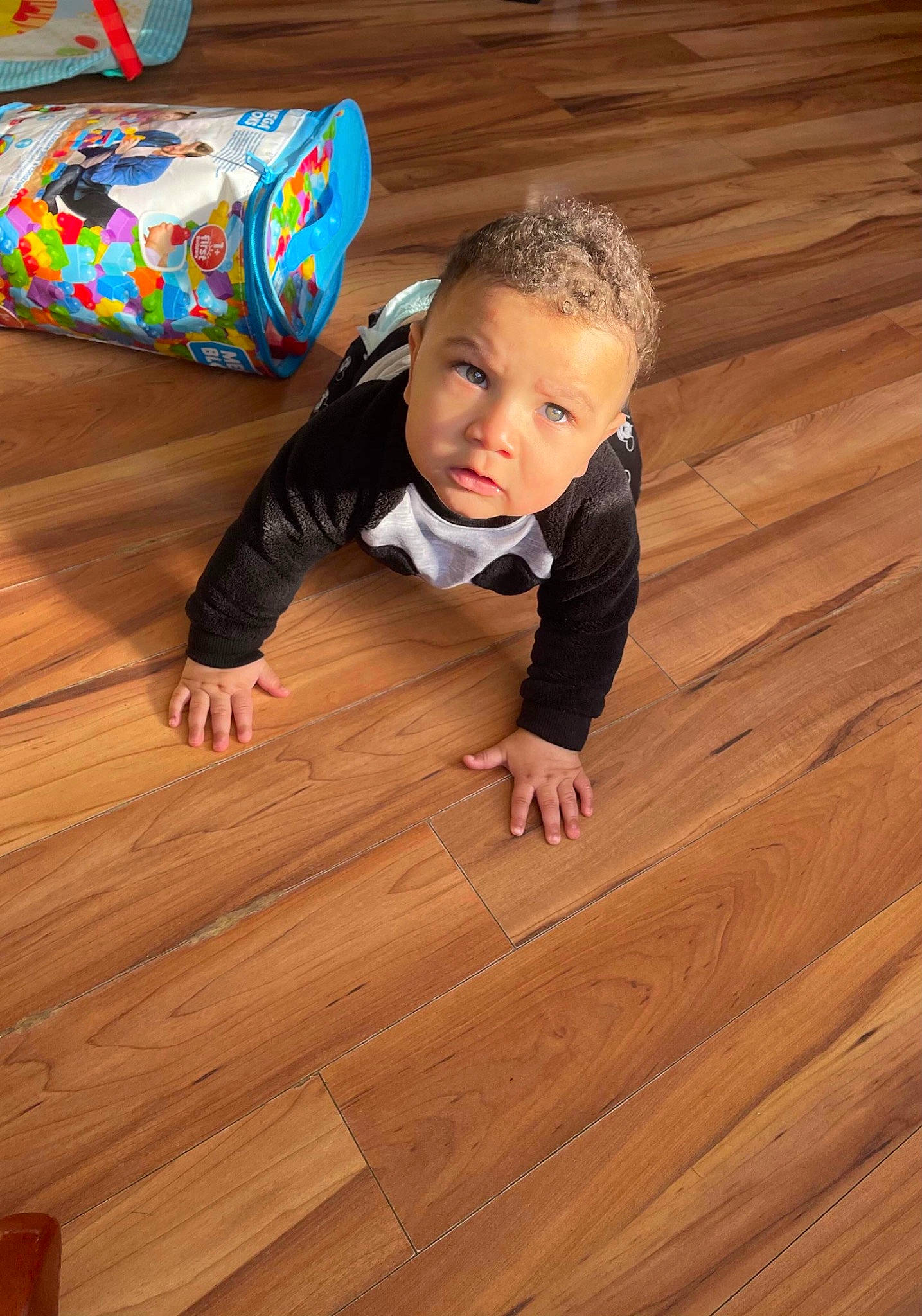 Jayden participe au concours pour gagner de l'argent avec cette photo : baby, baby_toddler_clothing, brown, cheek, comfort, crawling, floor, flooring, grass, happy, hardwood, laminate_flooring, pattern, person, plank, plywood, toddler, varnish, wood, wood_flooring