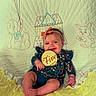 baby, infant, child, smiling, portrait, sitting, milestone, five_months, headband, bow, floral_clothing, blanket, quilt, nursery, stuffed_animal, teddy_bear, rabbit, balloons, castle, indoor
