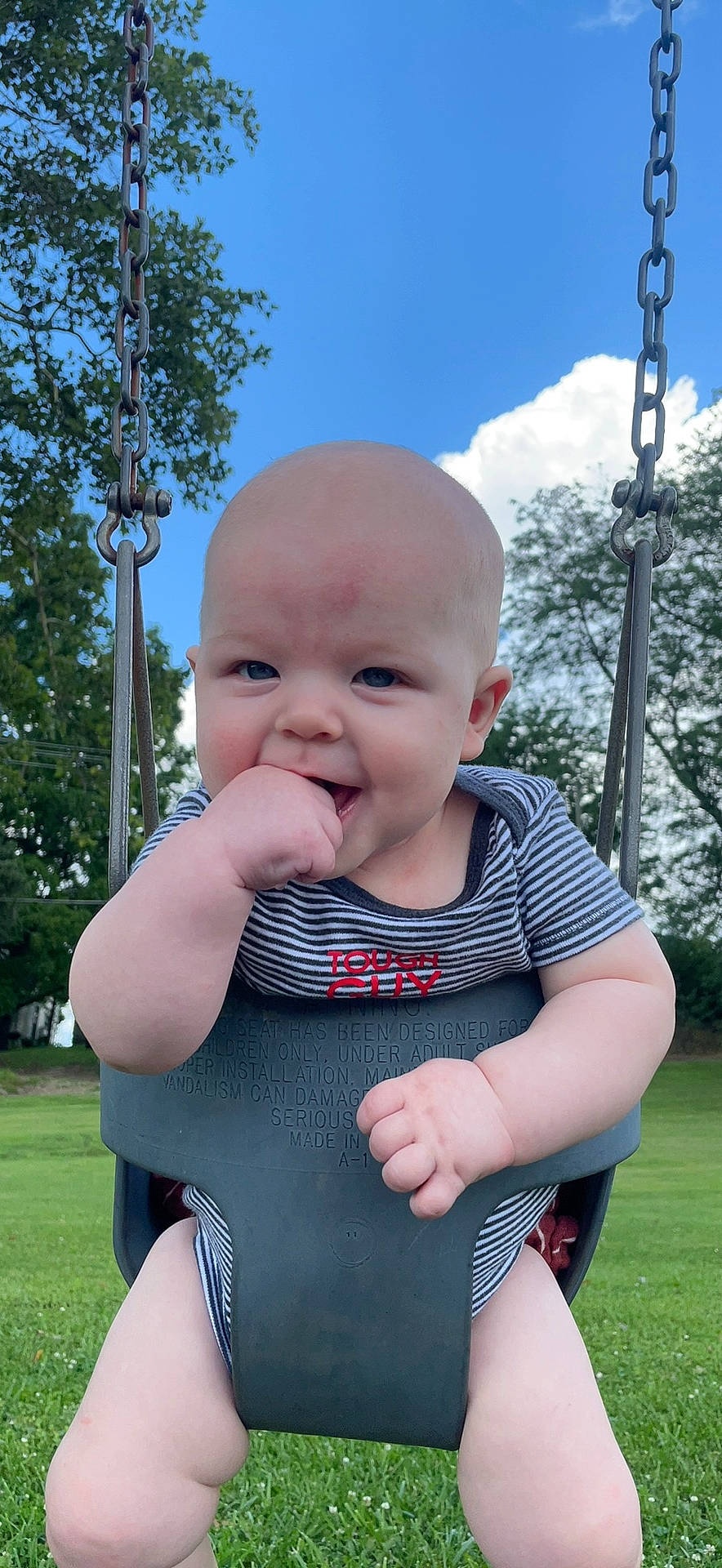 Finnley joined the competition — help win amazing prizes! arm, baby_toddler_clothing, cheek, clothing, cloud, finger, gesture, hand, happy, head, lip, mammal, nose, person, photograph, plant, skin, sky, smile, standing