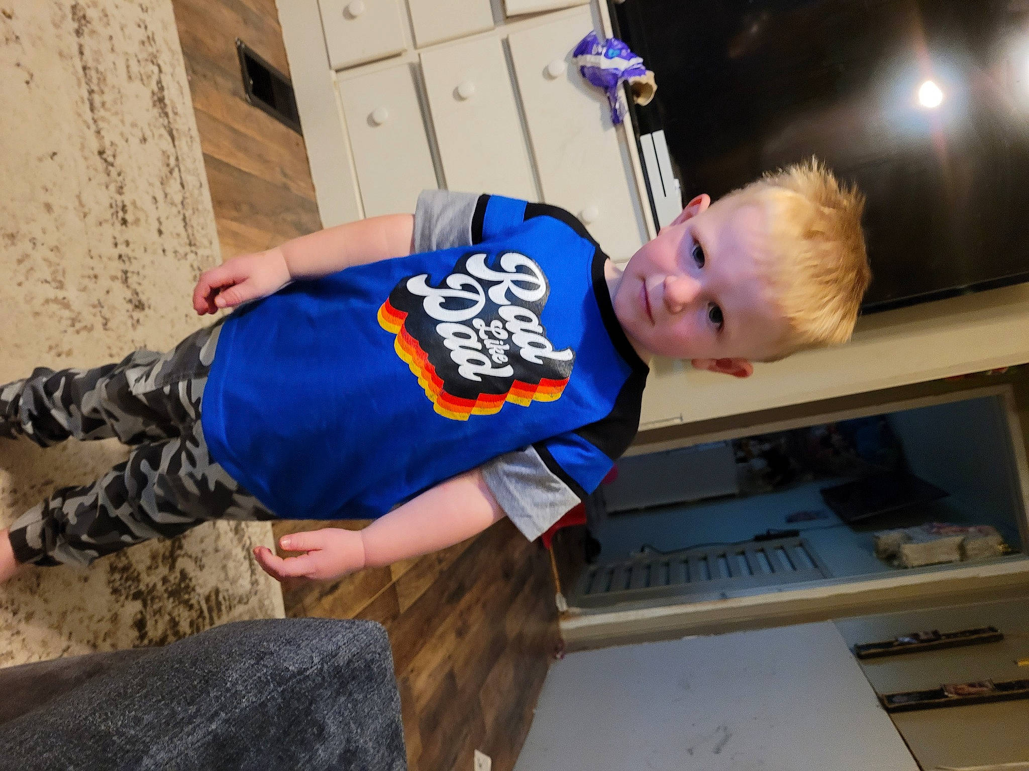 Dagan joined the competition — help win amazing prizes! baby_toddler_clothing, cabinetry, child, denim, elbow, electric_blue, fun, home_appliance, kitchen_appliance, knee, machine, microwave_oven, person, room, sitting, sleeve, sportswear, t_shirt, thigh, toddler