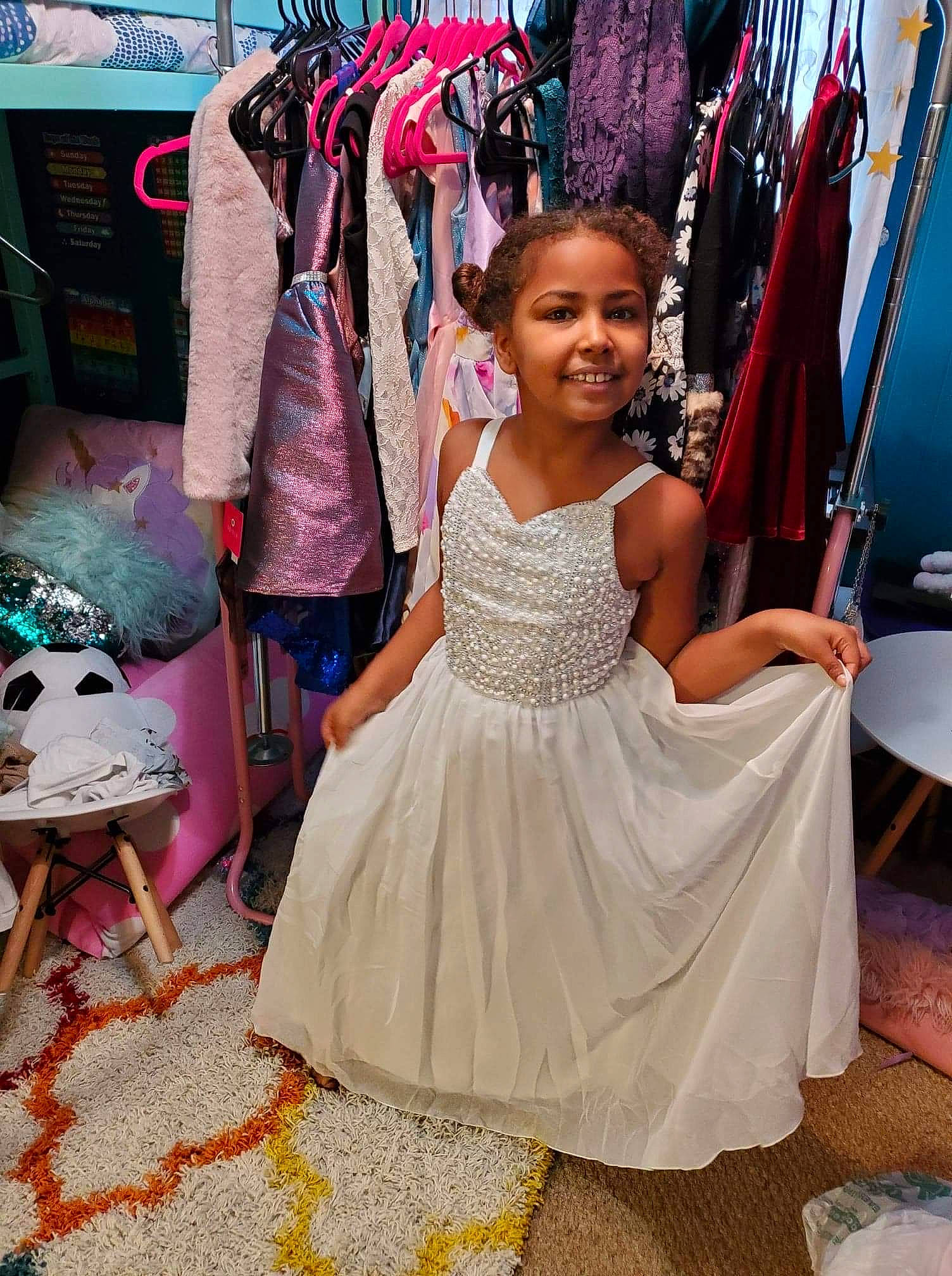 Nvelah is registered to the contest to win money with this photo: child, costume, dress, event, fashion, fashion_accessory, fashion_design, flooring, formal_wear, fun, happy, joy, magenta, necklace, person, photograph, pink, smile, textile, toddler