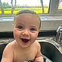 Teddy joined the competition — help win amazing prizes! baby, child, sink, bath, water, foam, ceramic_mug, window, outdoor_view, greenery, trees, kitchen, tap, happy, smiling, blue_eyes, skin, wet_hair, indoors, playful