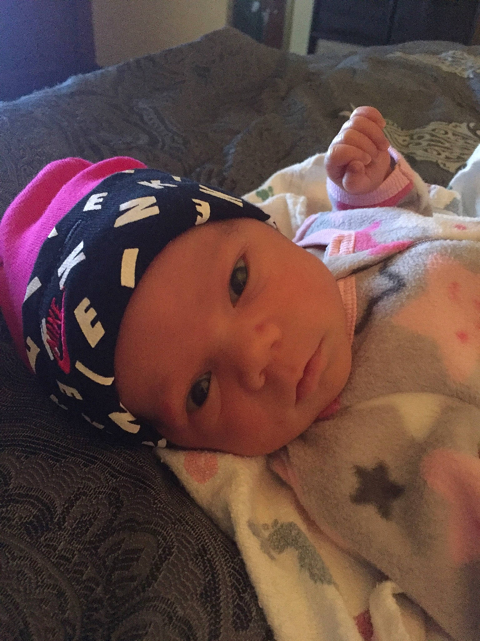 Amira is registered to the contest to win money with this photo: baby, baby_toddler_clothing, cheek, child, comfort, eyelash, grass, headwear, linens, lip, nap, nose, pattern, person, room, skin, sleep, sleeve, textile, toddler