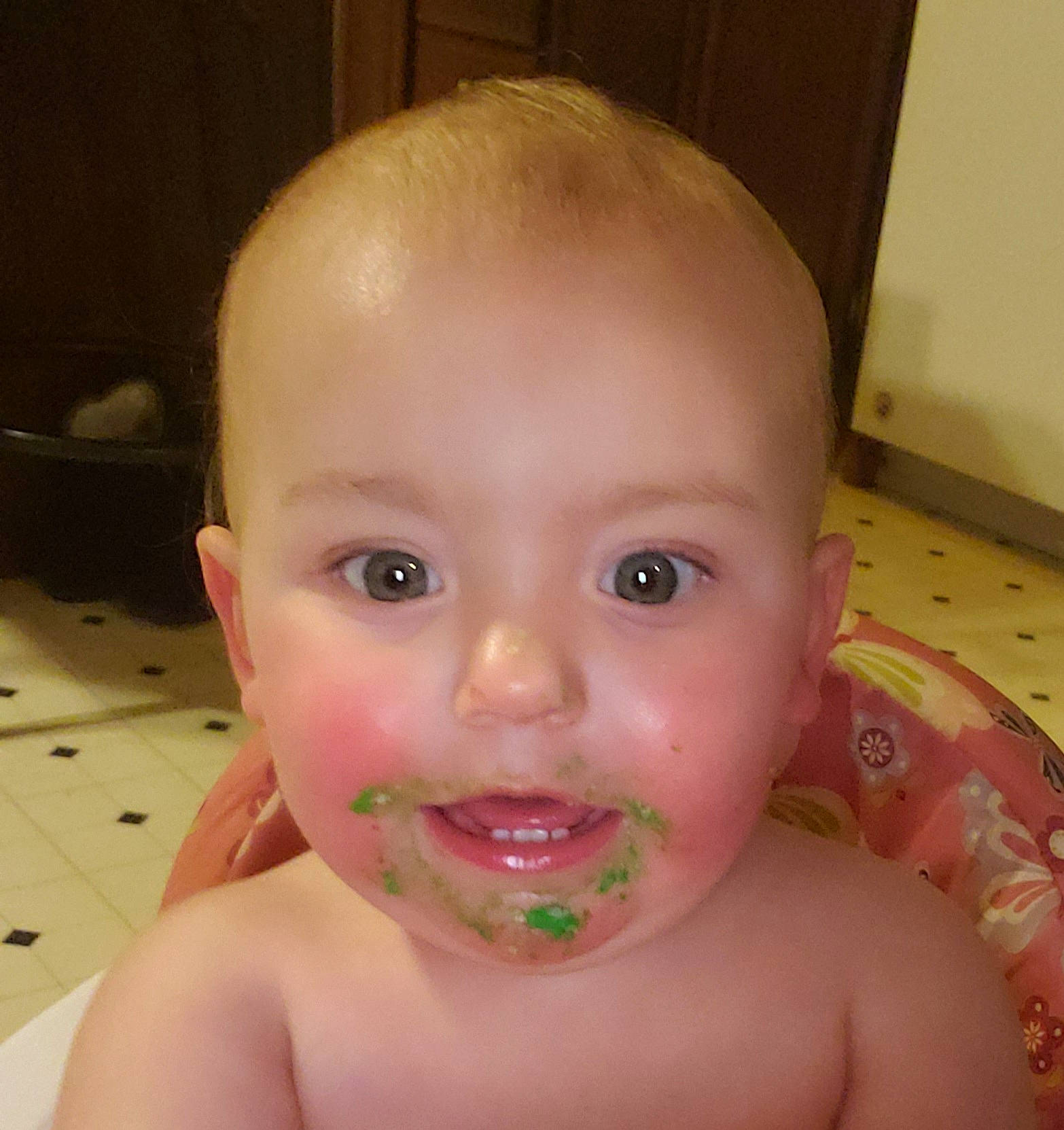 Laney is registered to the contest to win money with this photo: baby, baby_bathing, bathing, cheek, chest, ear, eyelash, fun, happy, human_body, iris, jaw, lip, mouth, nose, person, skin, smile, throat, toddler