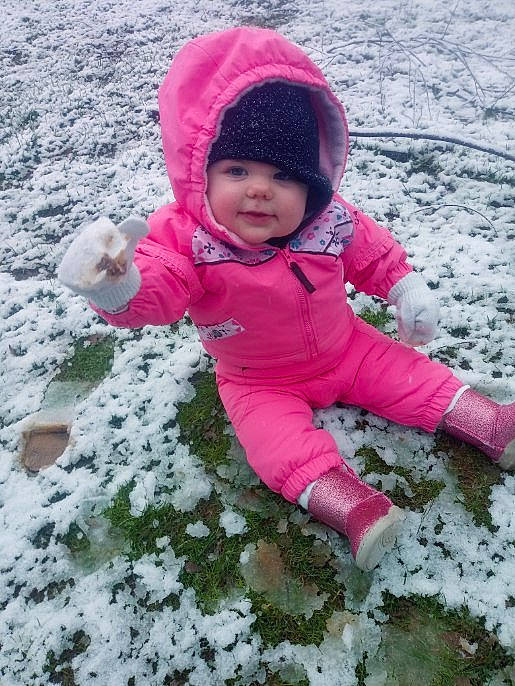 Payten joined the competition — help win amazing prizes! child, freezing, fun, headwear, outerwear, person, pink, play, playing_in_the_snow, snow, toddler, winter