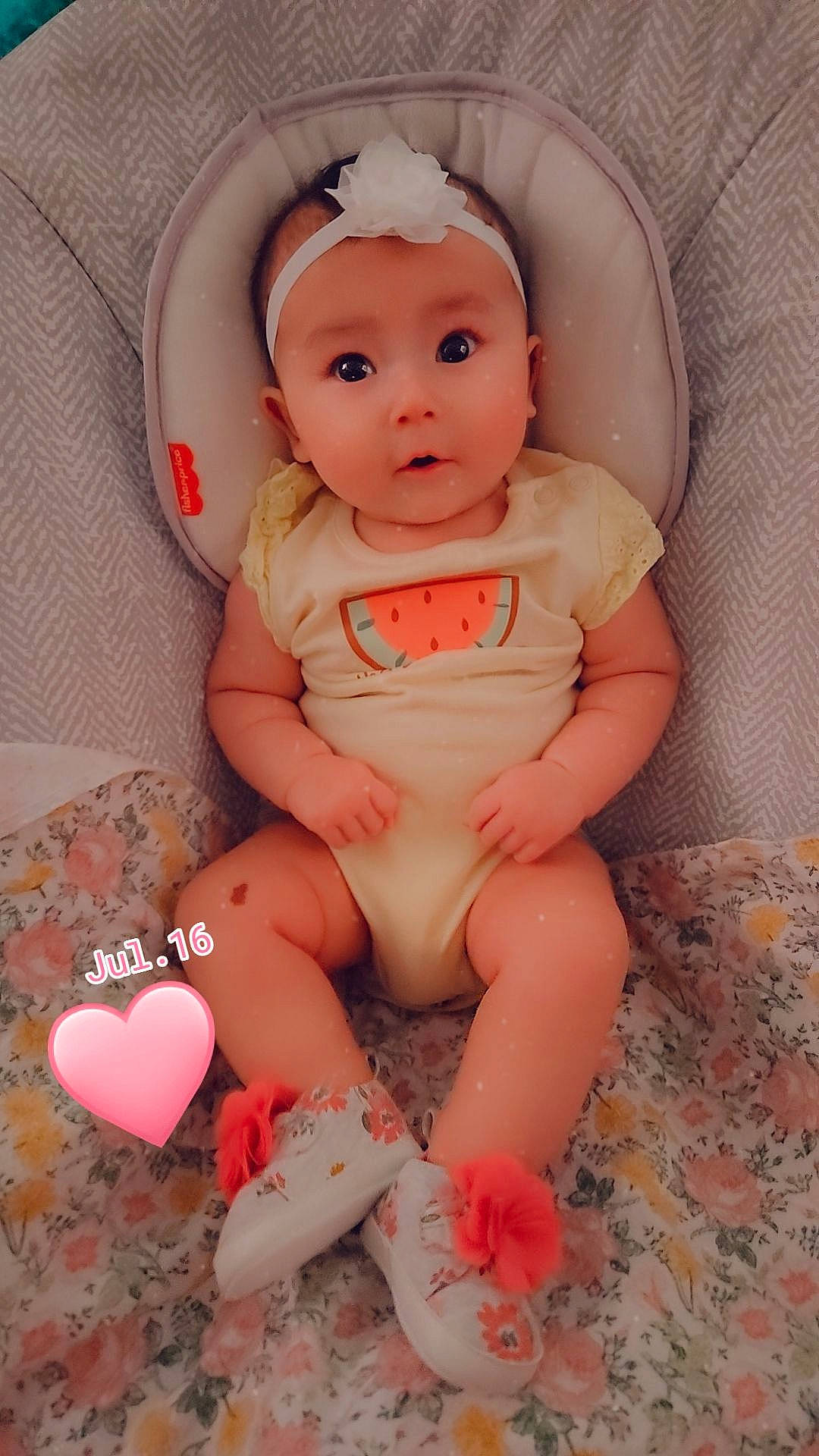 Sammie joined the competition — help win amazing prizes! baby, baby_products, baby_toddler_clothing, cheek, chest, child, comfort, face, foot, headwear, human_leg, knee, lip, nail, peach, person, pink, sitting, skin, stomach