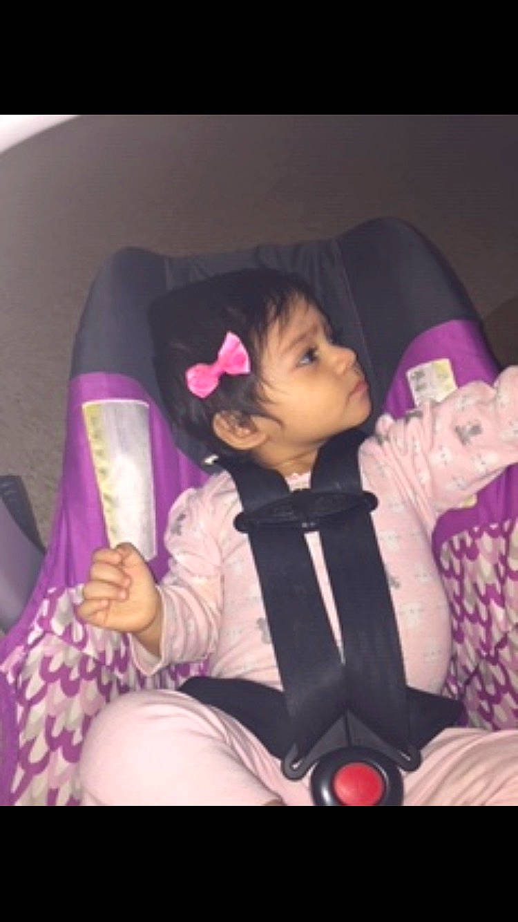 Melody joined the competition — help win amazing prizes! baby, baby_products, baby_toddler_clothing, car_seat, child, comfort, lap, mammal, person, pink, purple, sitting, toddler, violet