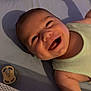 baby, smiling, infant, lying_down, pacifier, plush_toy, elephant_toy, crib, soft_surface, tank_top, happy, cute, indoors, shadow, child, face, expression, skin, clothing, nursery
