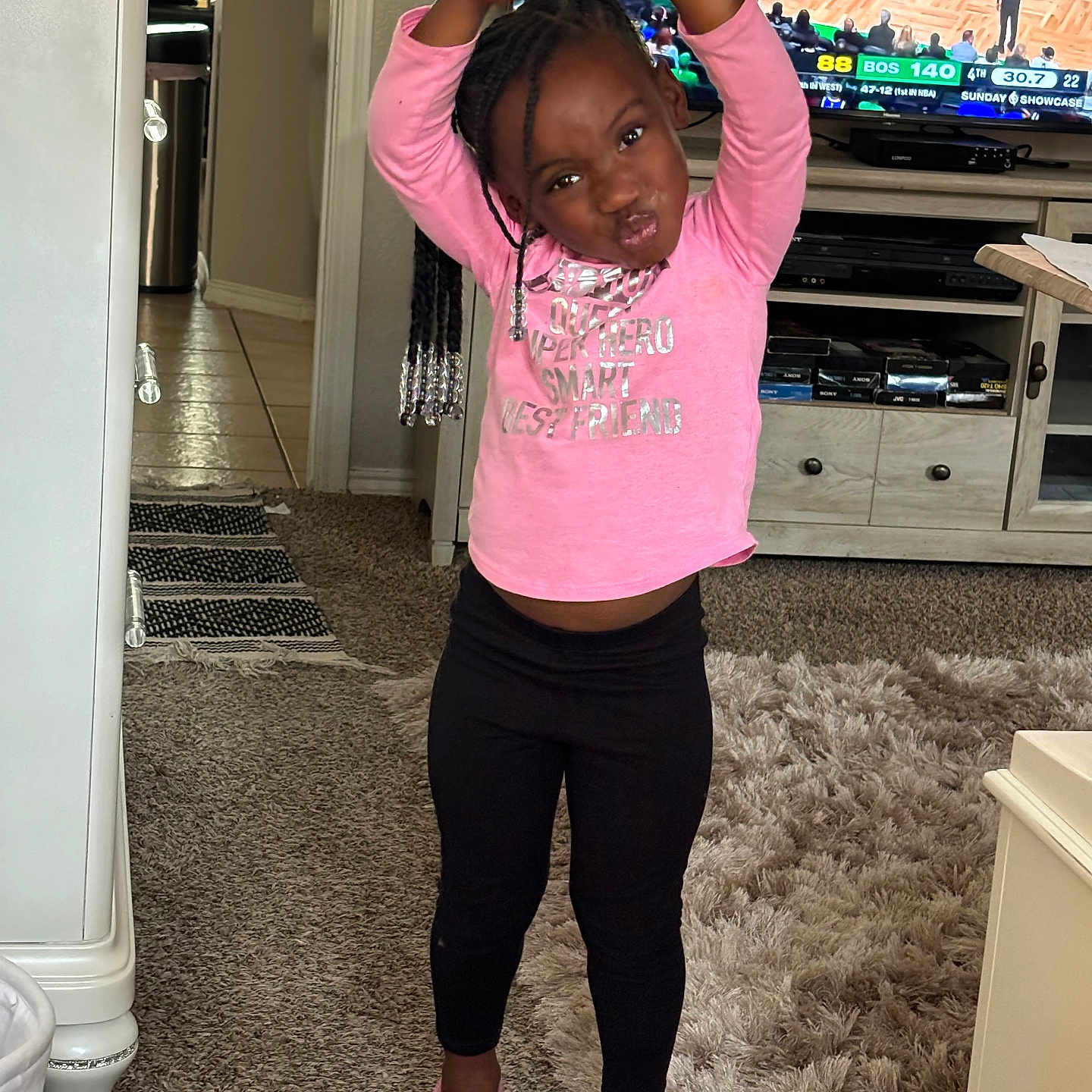 Kera joined the competition — help win amazing prizes! child, clothing, computerhardware, electronics, face, female, footwear, girl, hardware, head, monitor, pants, person, photography, portrait, purple, sandal, screen, shoe, tv