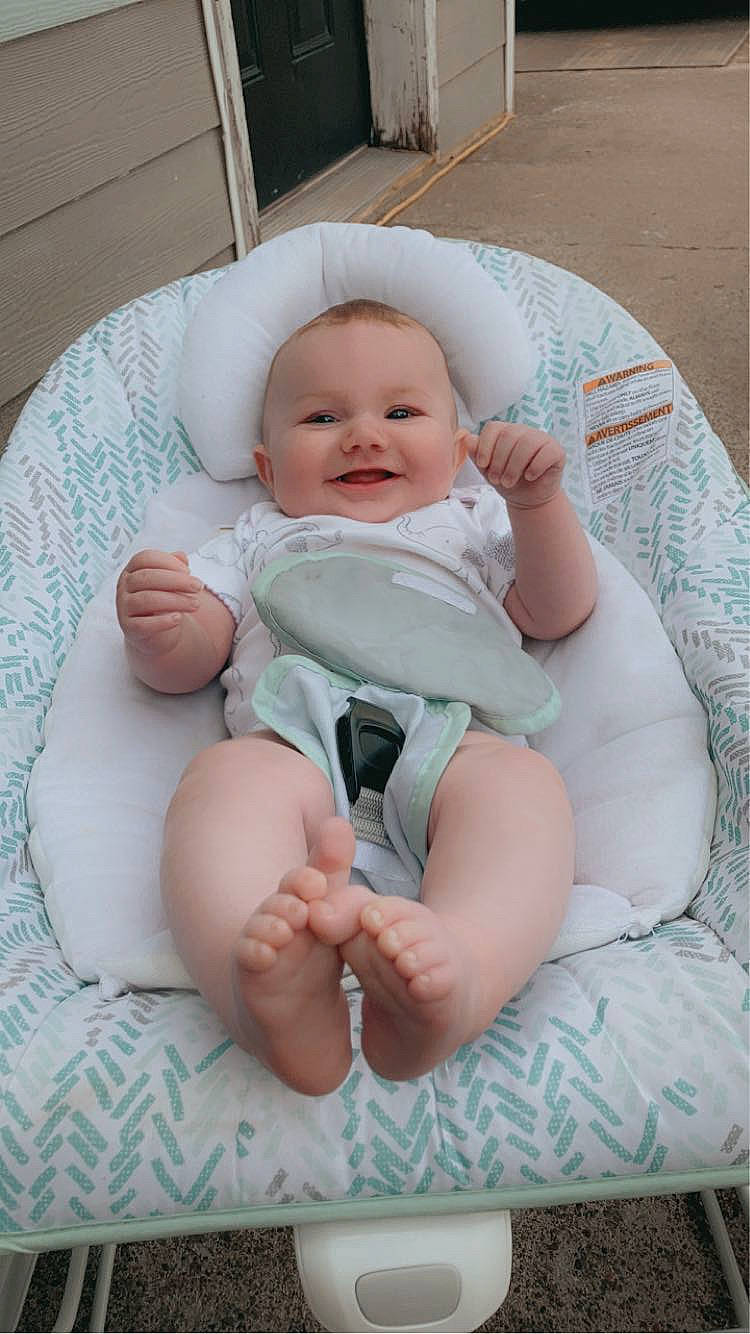 Lakelyn joined the competition — help win amazing prizes! arm, baby, baby_toddler_clothing, cheek, comfort, eye, face, finger, hand, head, human_body, joy, knee, leg, person, pink, skin, smile, stomach, textile