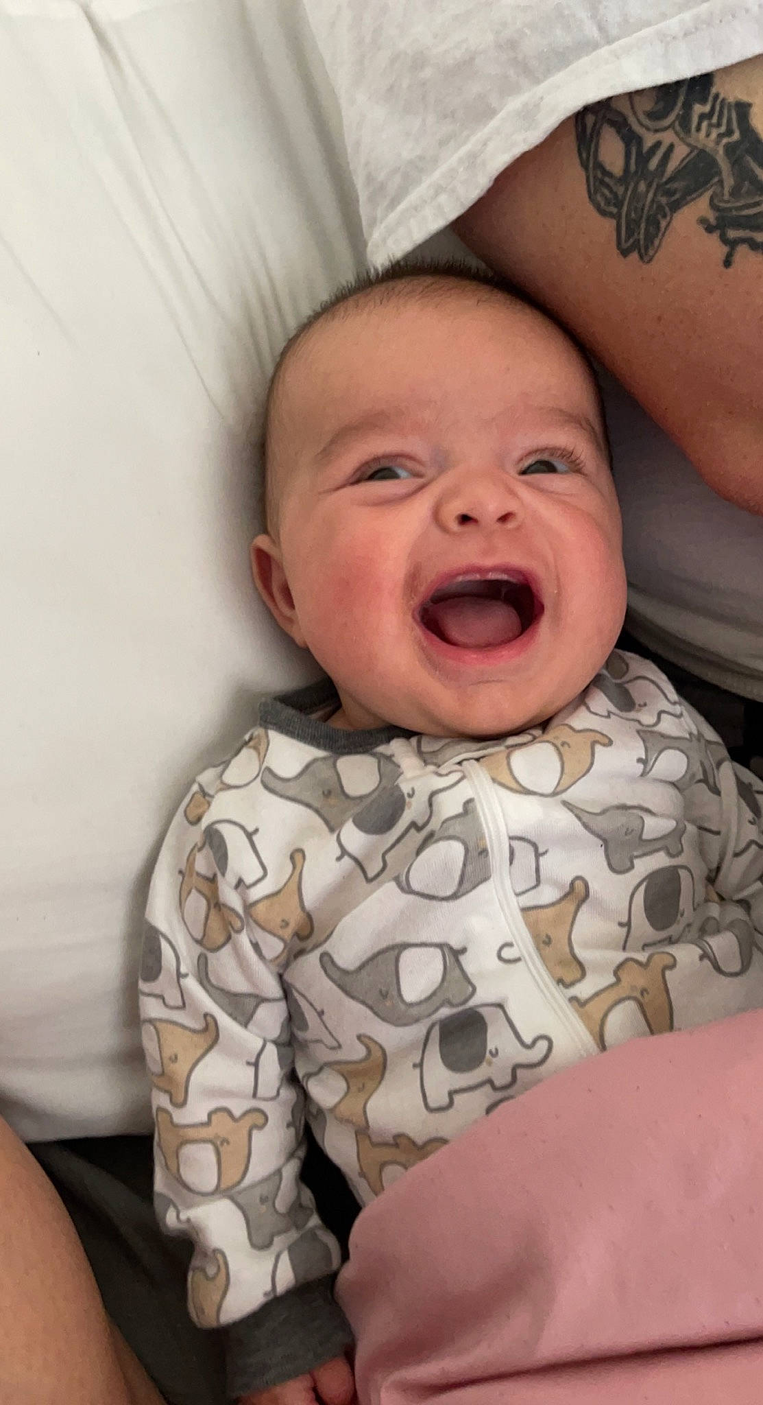 Maxwell joined the competition — help win amazing prizes! baby, baby_laughing, baby_toddler_clothing, cheek, comfort, eye, eyebrow, fun, gesture, happy, iris, linens, mouth, nose, person, skin, sleeve, smile, textile, toddler